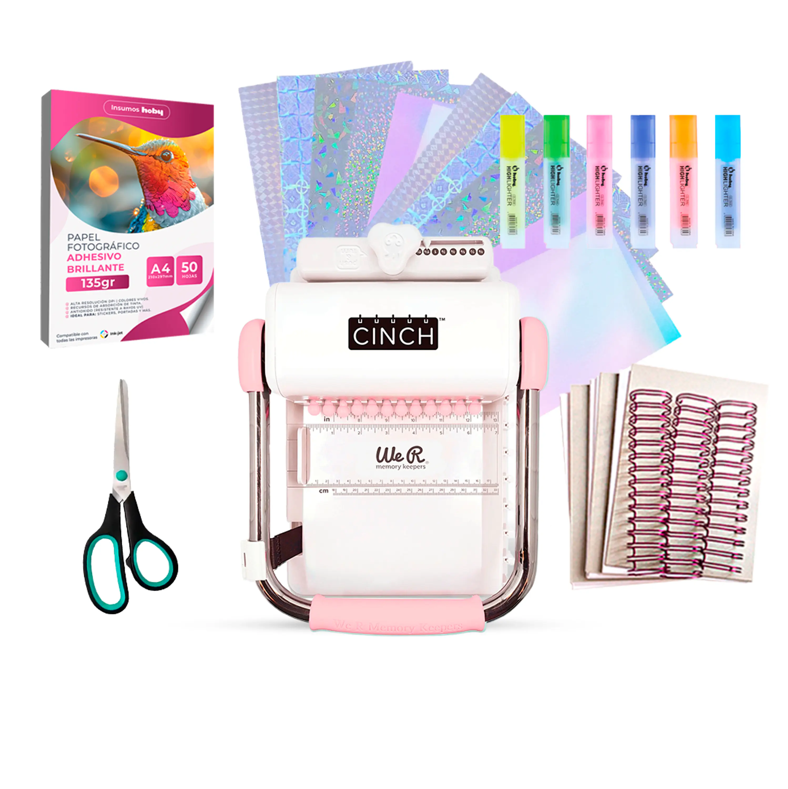 Kit de Encuadernadora Cinch Rosa para emprender - Perforación cuadrada 1