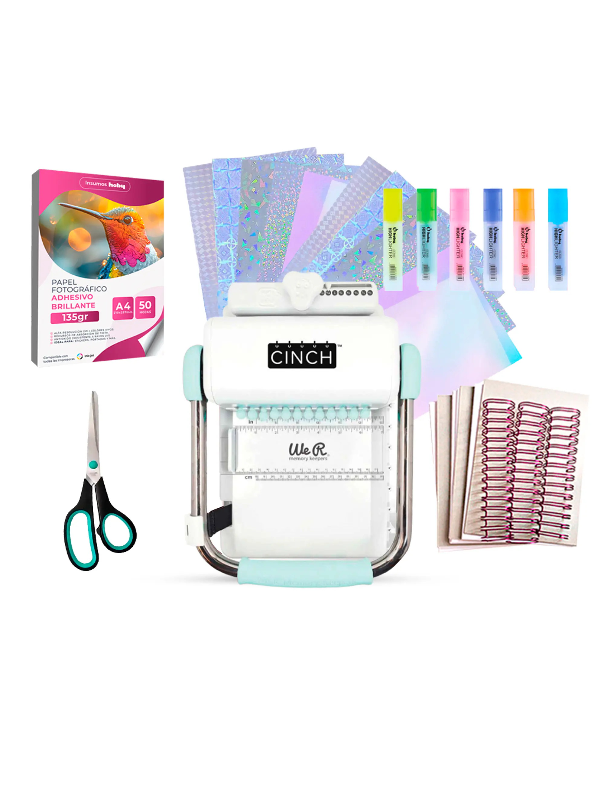 Kit de Encuadernadora Cinch Turquesa para emprender - Perforación redonda 1