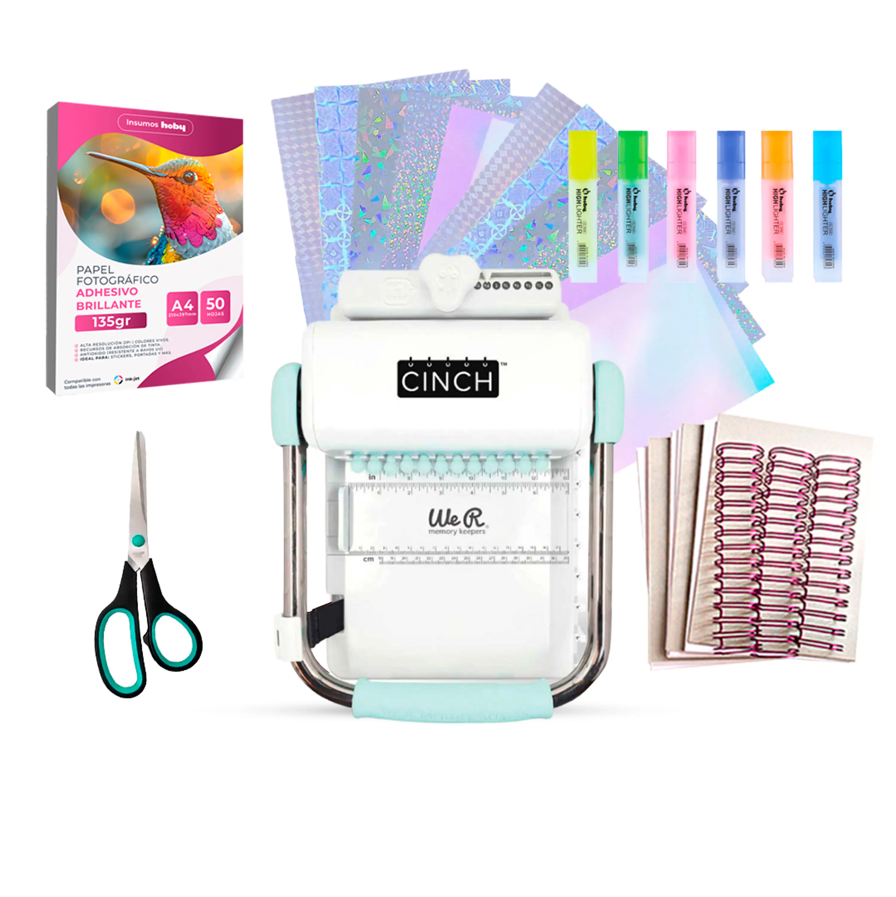 Kit de Encuadernadora Cinch Turquesa para emprender - Perforación redonda 1
