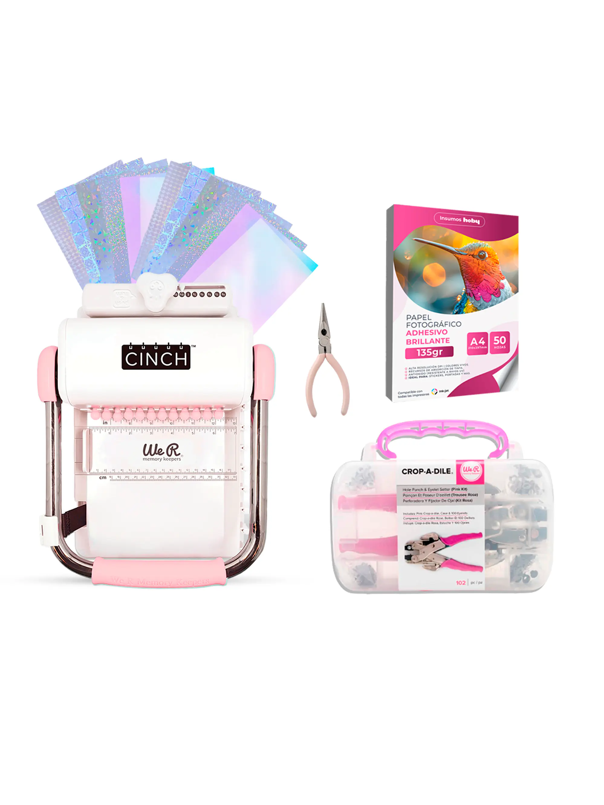 Kit de Encuadernadora Cinch Rosa + Crop a Dile - Perforación cuadrada 1