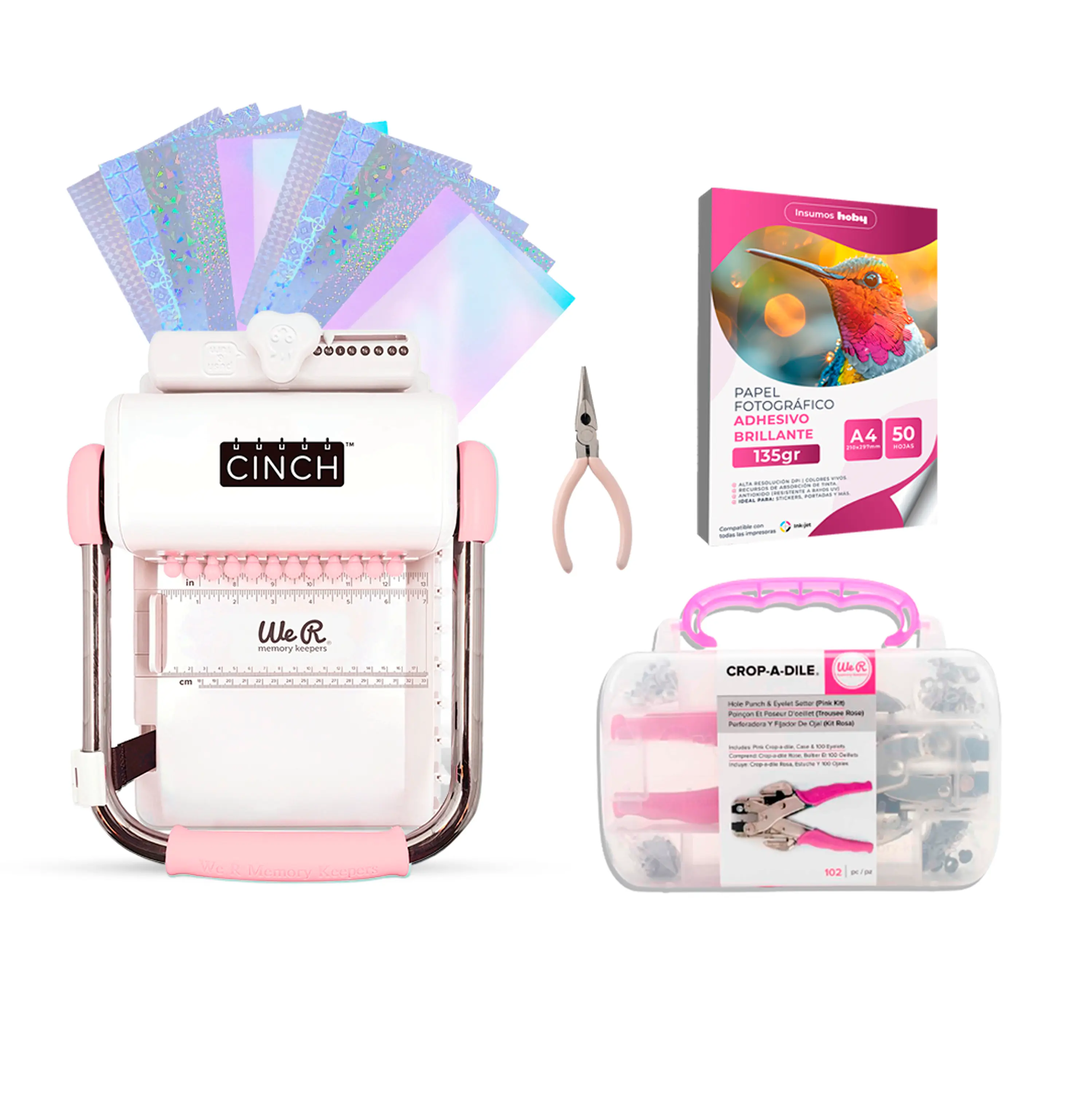 Kit de Encuadernadora Cinch Rosa + Crop a Dile - Perforación cuadrada 1