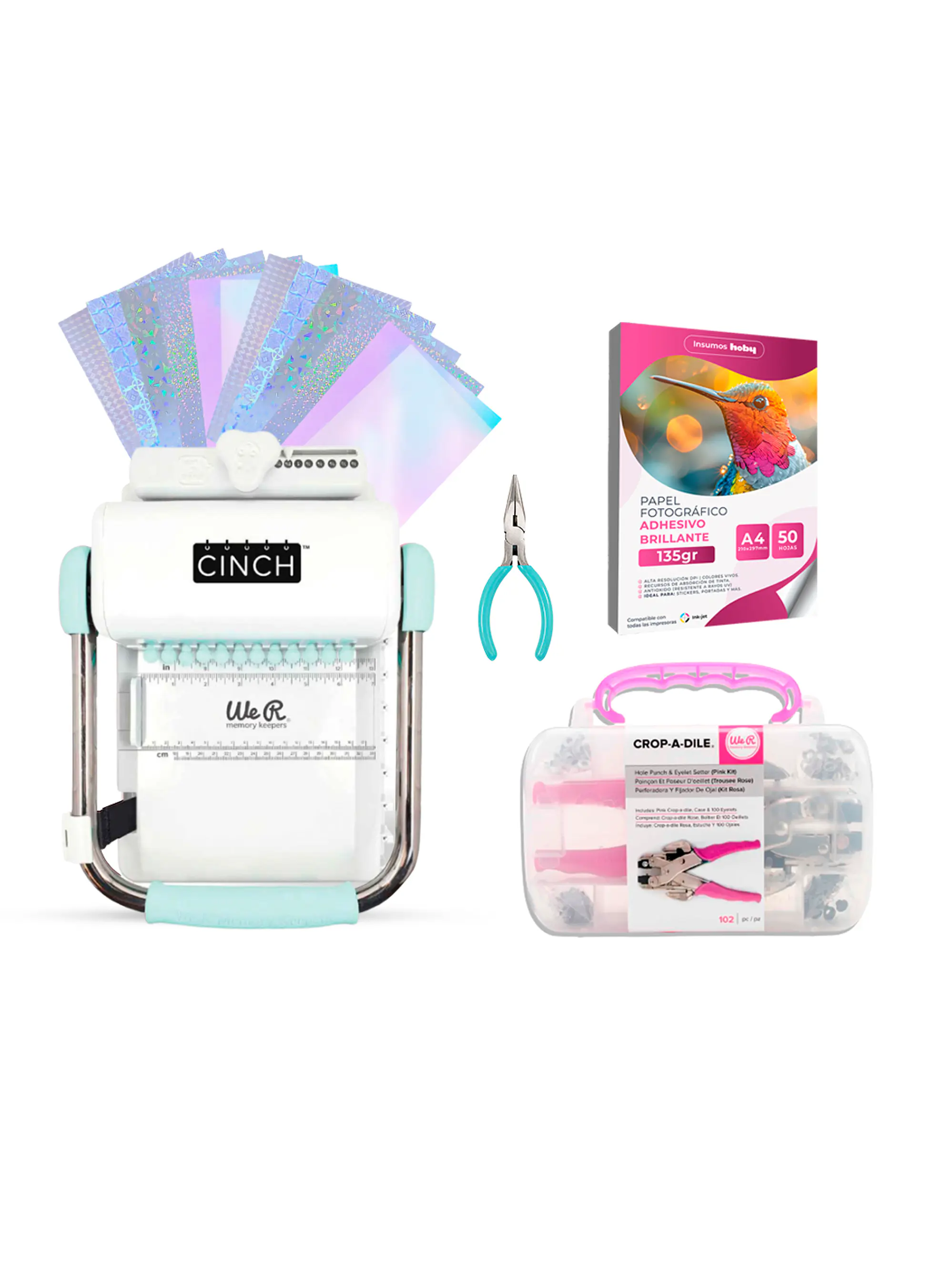 Kit de Encuadernadora Cinch Turquesa + Crop a Dile - Perforación redonda 1