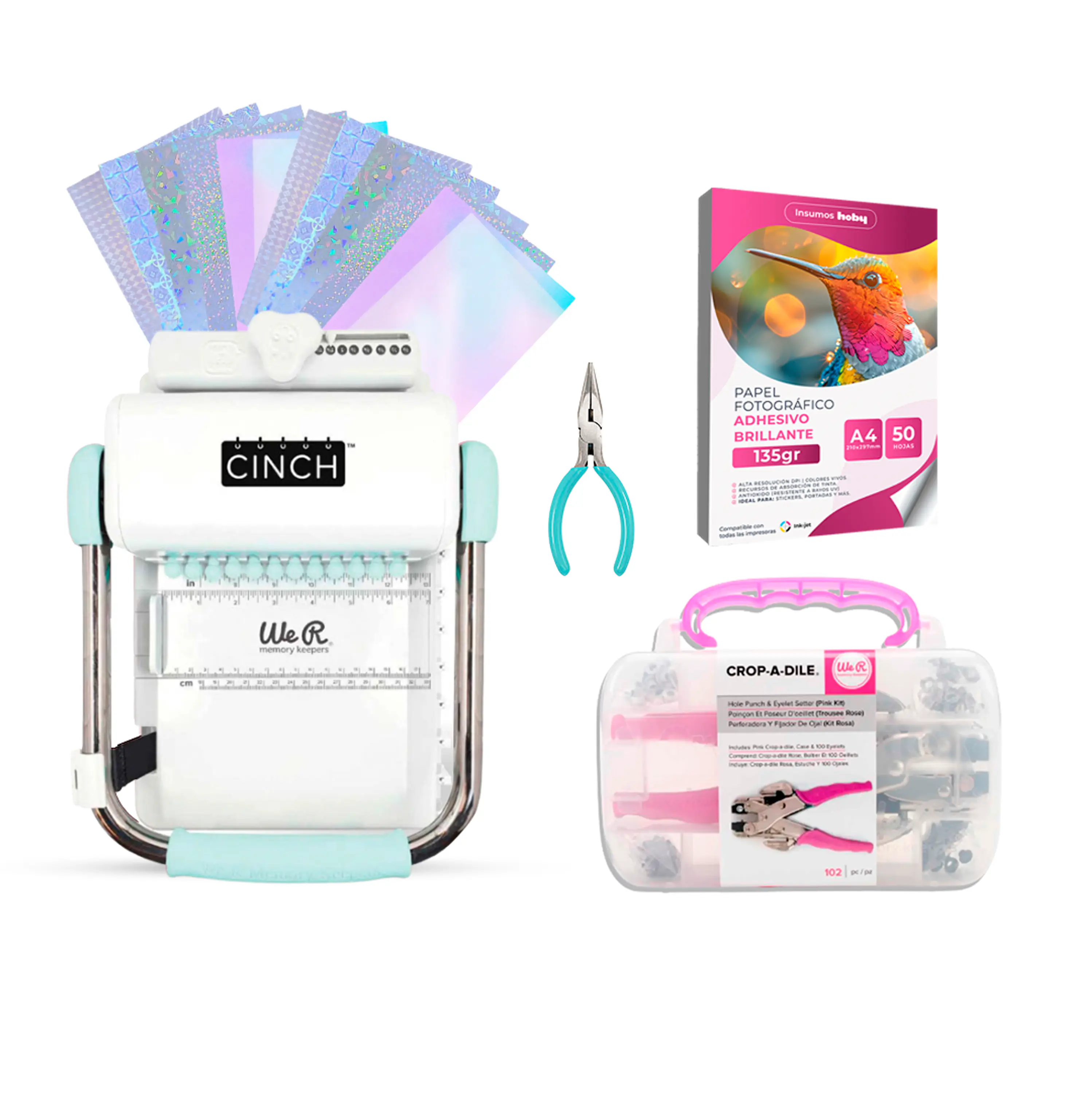 Kit de Encuadernadora Cinch Turquesa + Crop a Dile - Perforación redonda 1
