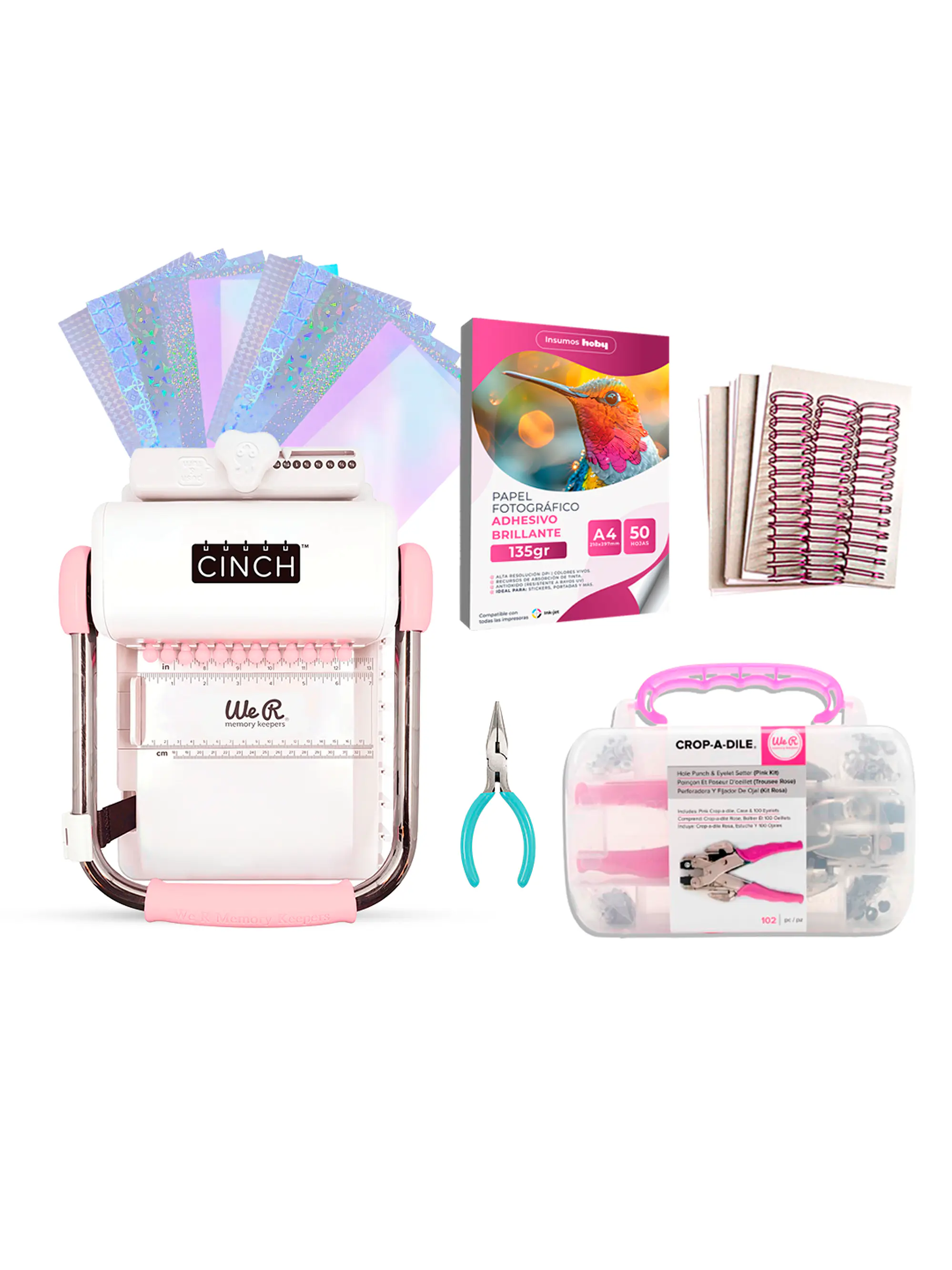 Kit de Encuadernadora Cinch Rosa + Crop a Dile - Perforación cuadrada 1