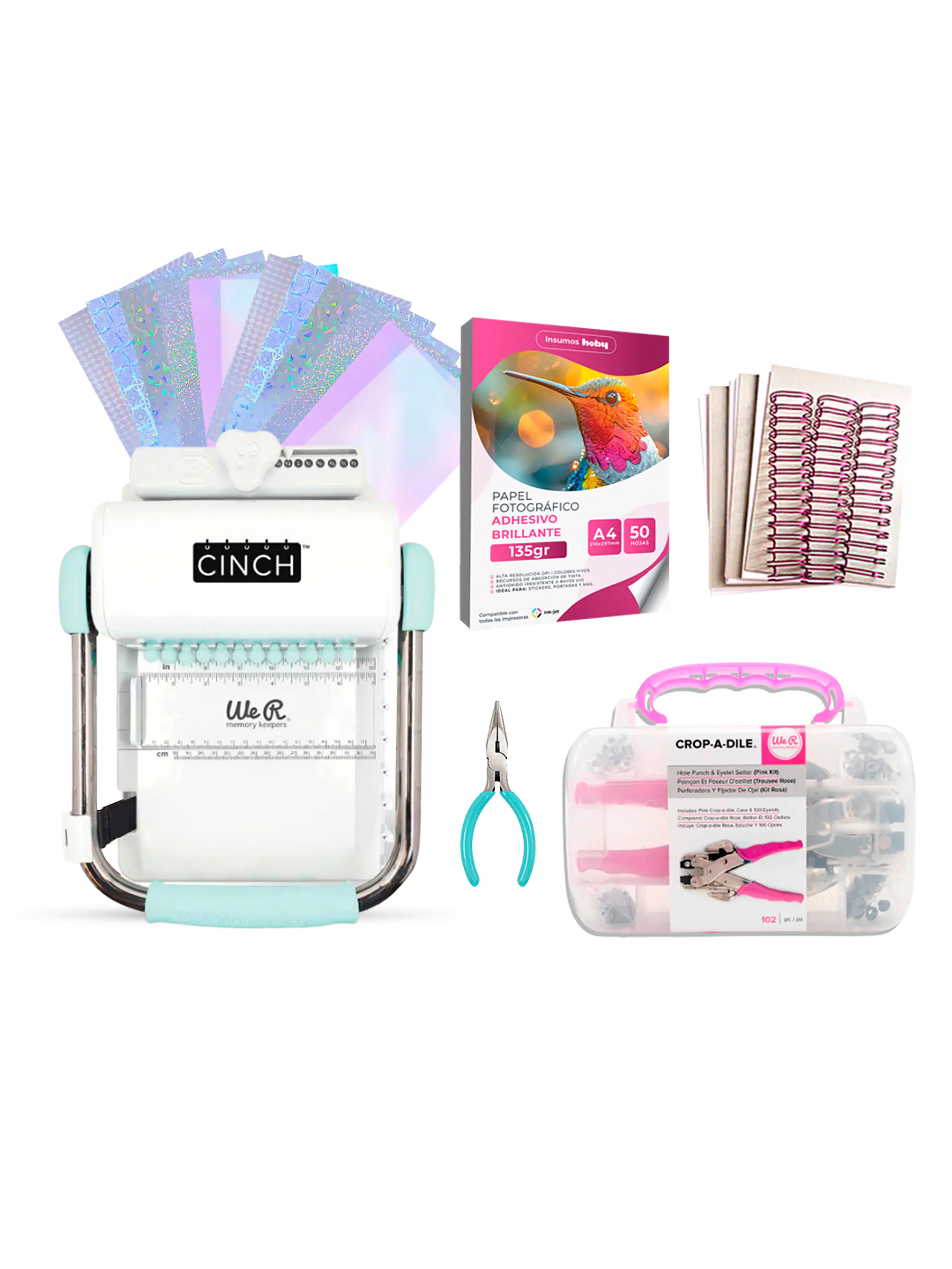 Kit de Encuadernadora Cinch Turquesa + Crop a Dile - Perforación redonda 1