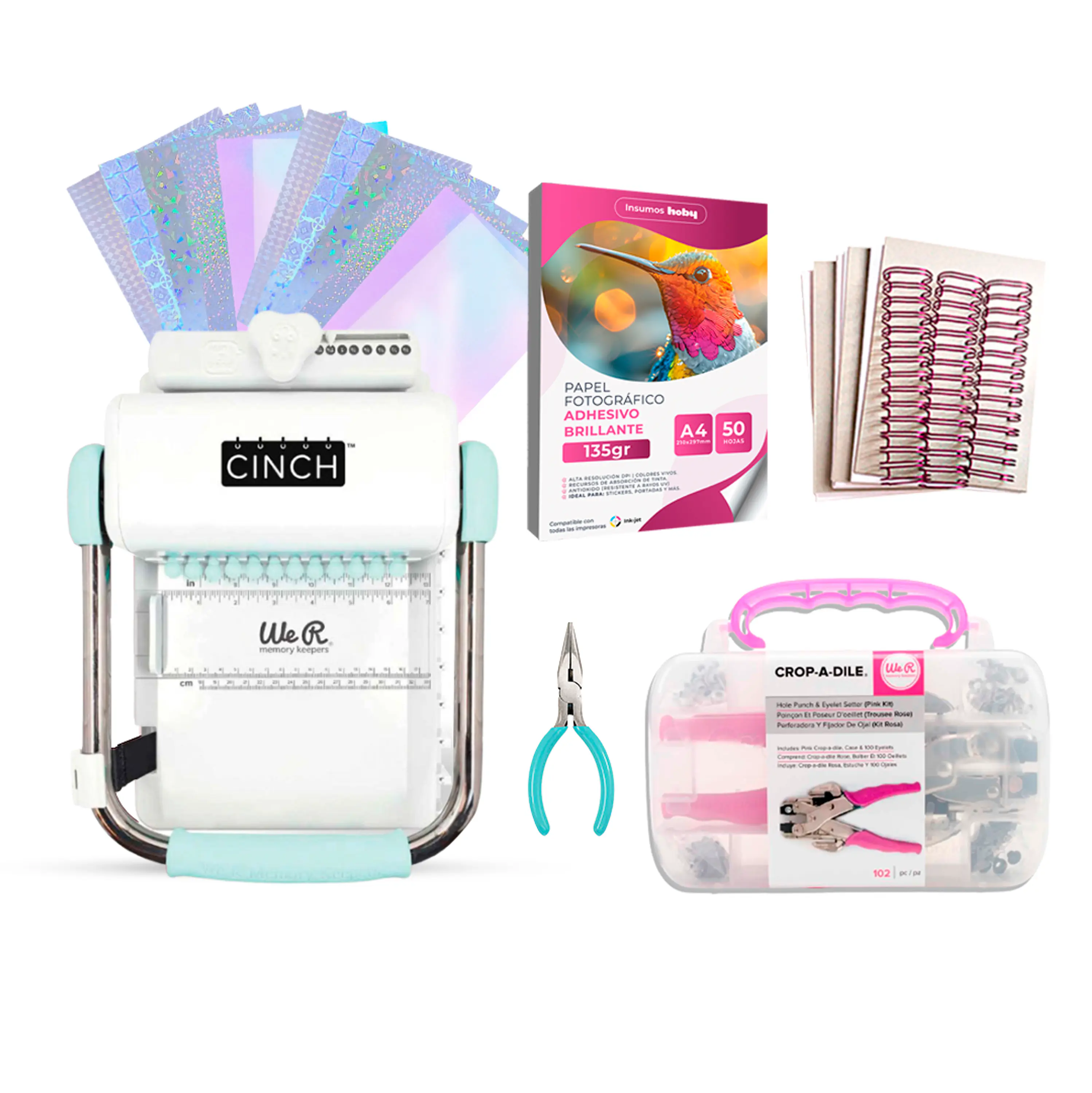 Kit de Encuadernadora Cinch Turquesa + Crop a Dile - Perforación redonda 1