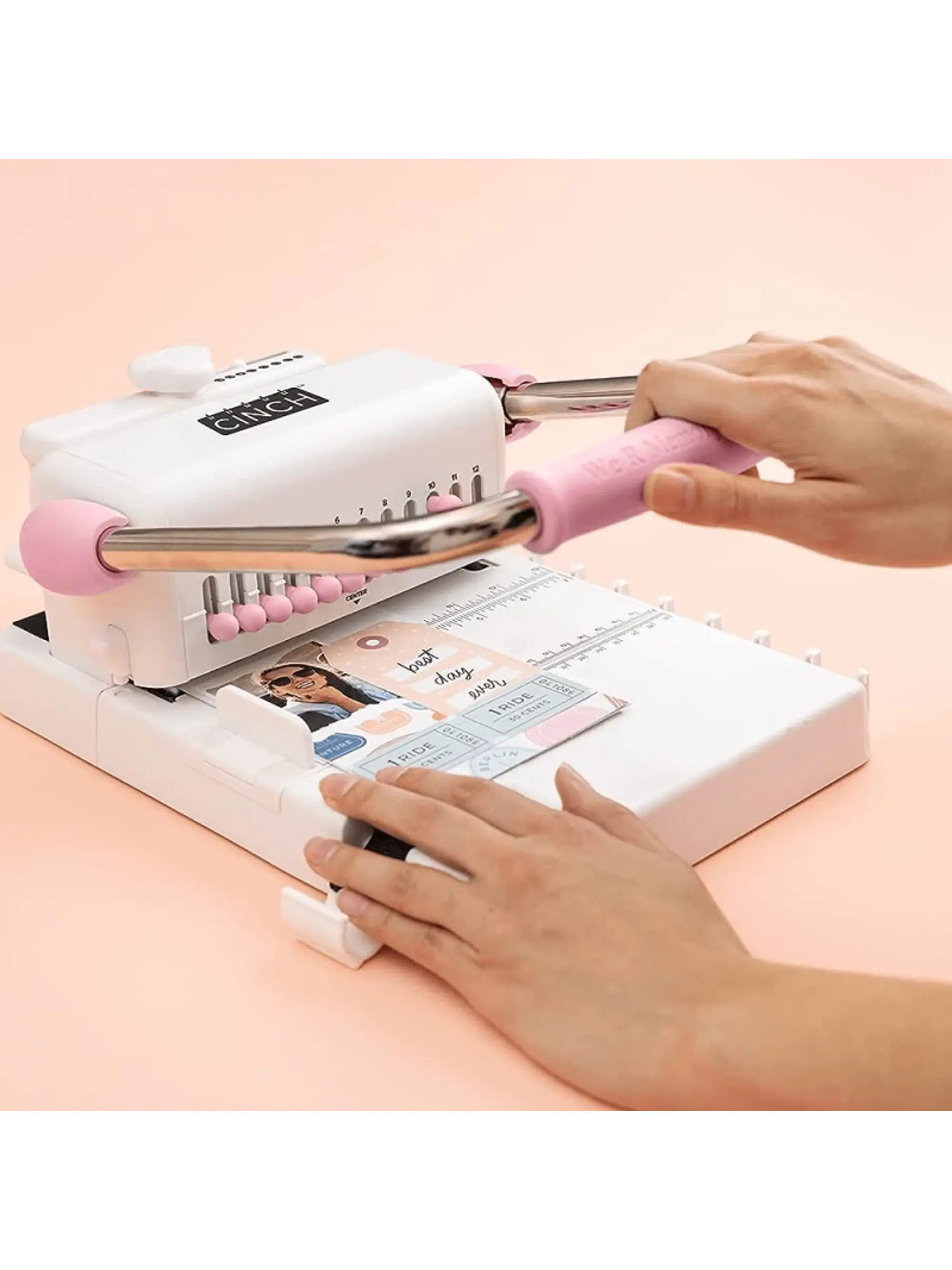 Kit de Encuadernadora Cinch Rosa + Reglas de encuadernación - Perforación cuadrada 3