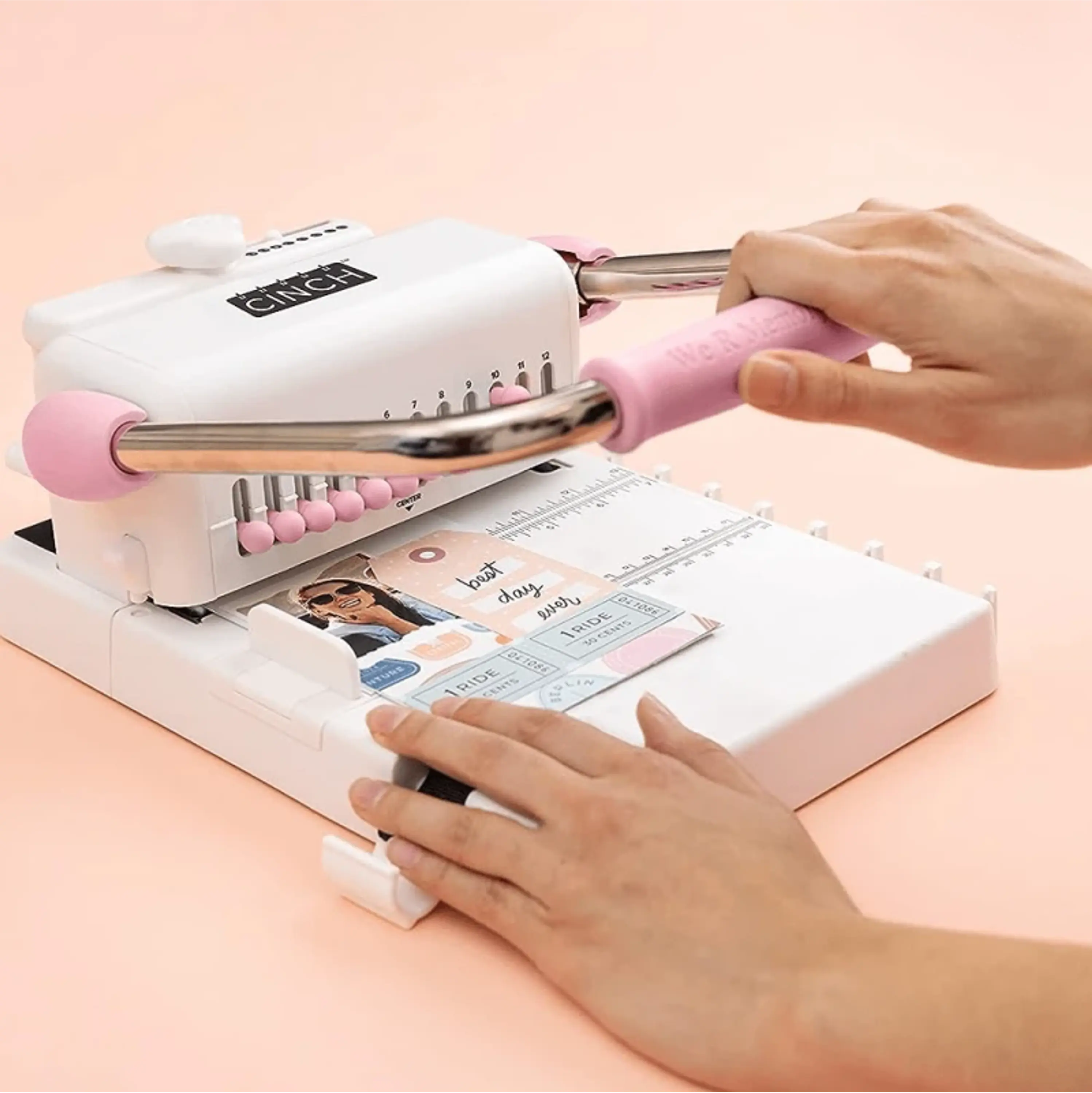 Kit de Encuadernadora Cinch Rosa + Reglas de encuadernación - Perforación cuadrada 3