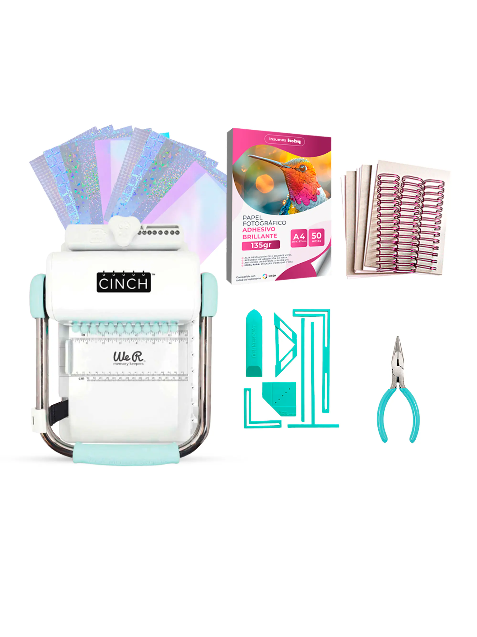 Kit de Encuadernadora Cinch Turquesa + Reglas de encuadernación - Perforación redonda 1