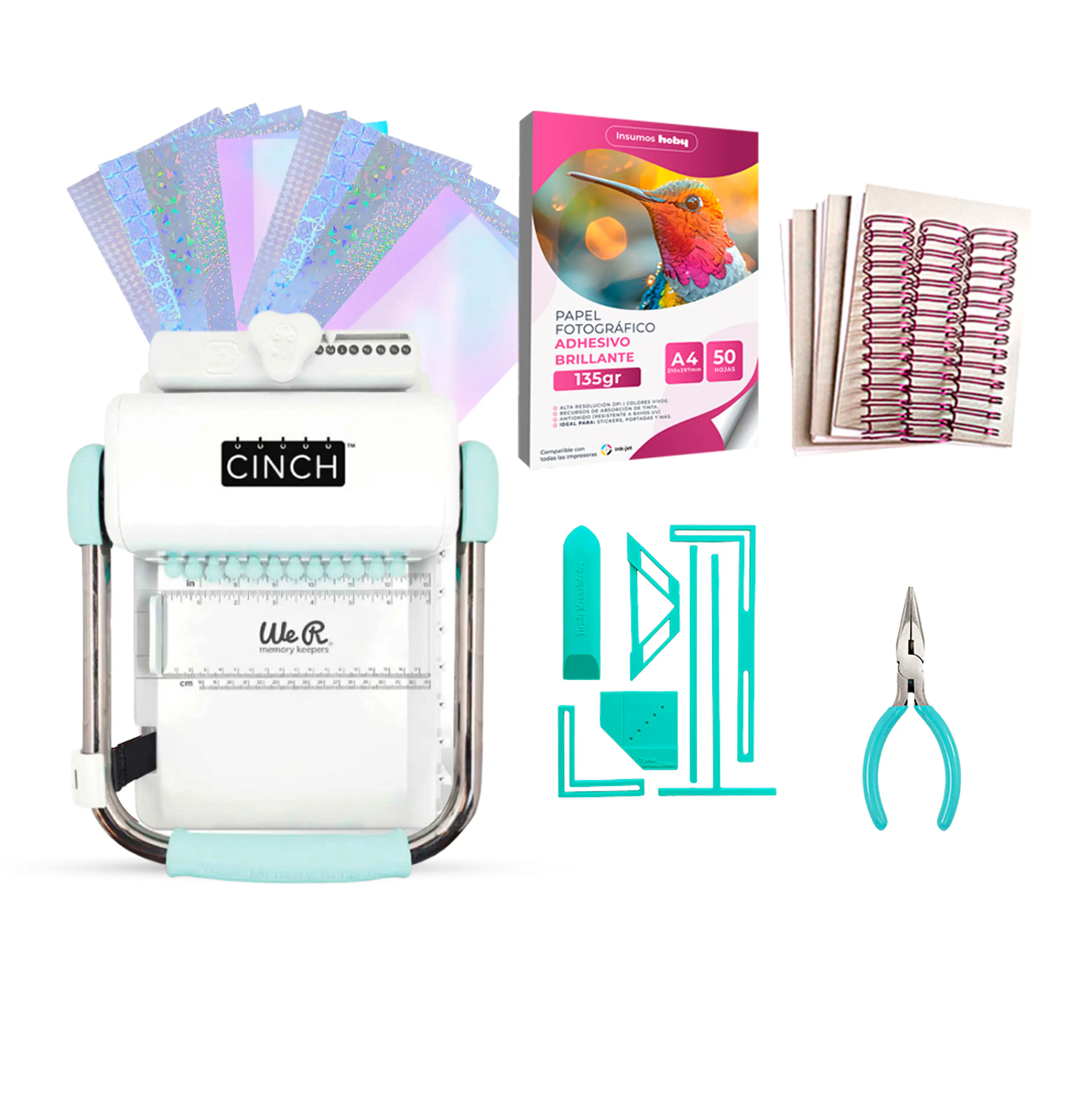 Kit de Encuadernadora Cinch Turquesa + Reglas de encuadernación - Perforación redonda 1