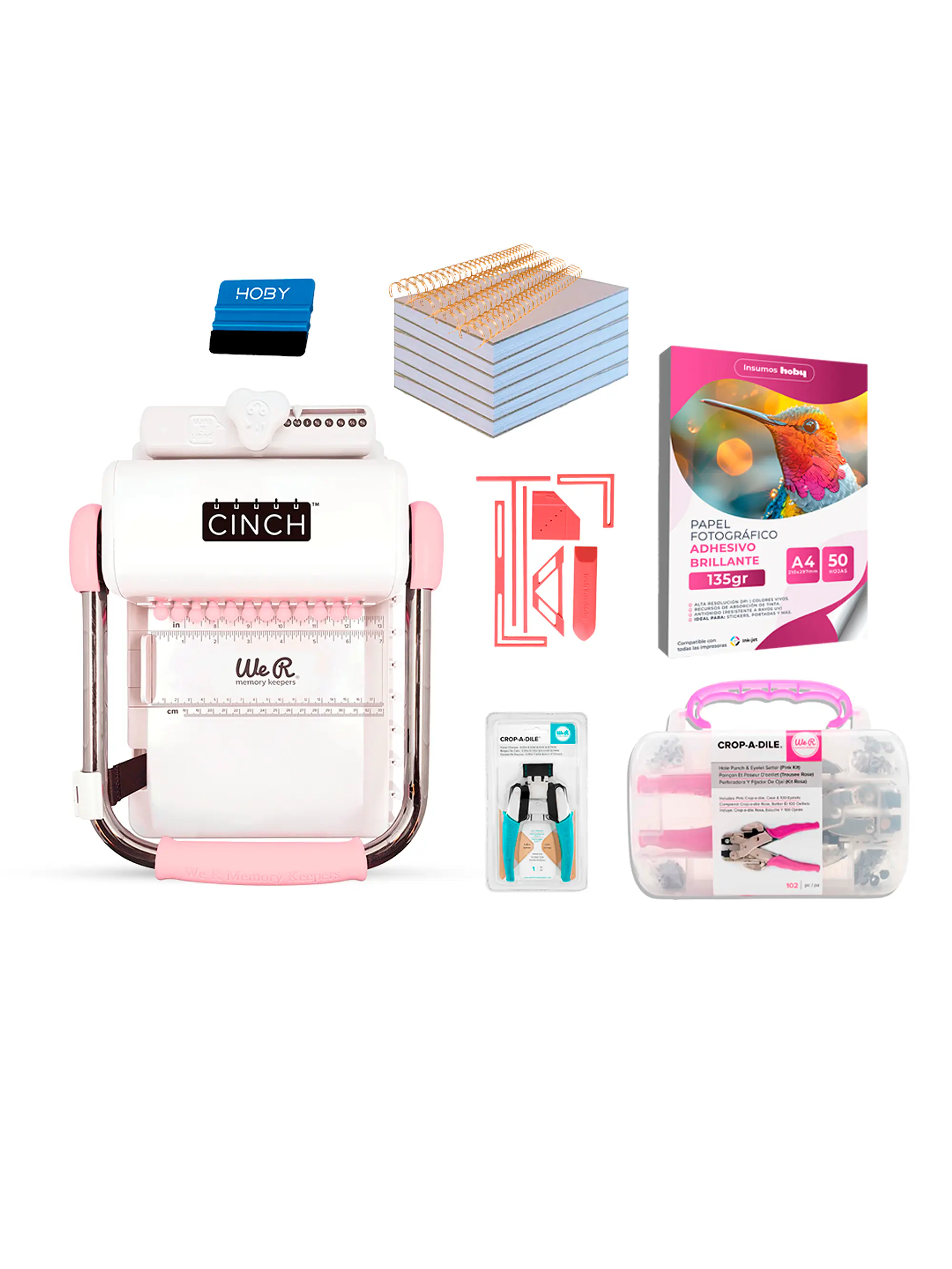 Kit de Encuadernadora Cinch Rosa + Crop a Dile - Perforación cuadrada 1