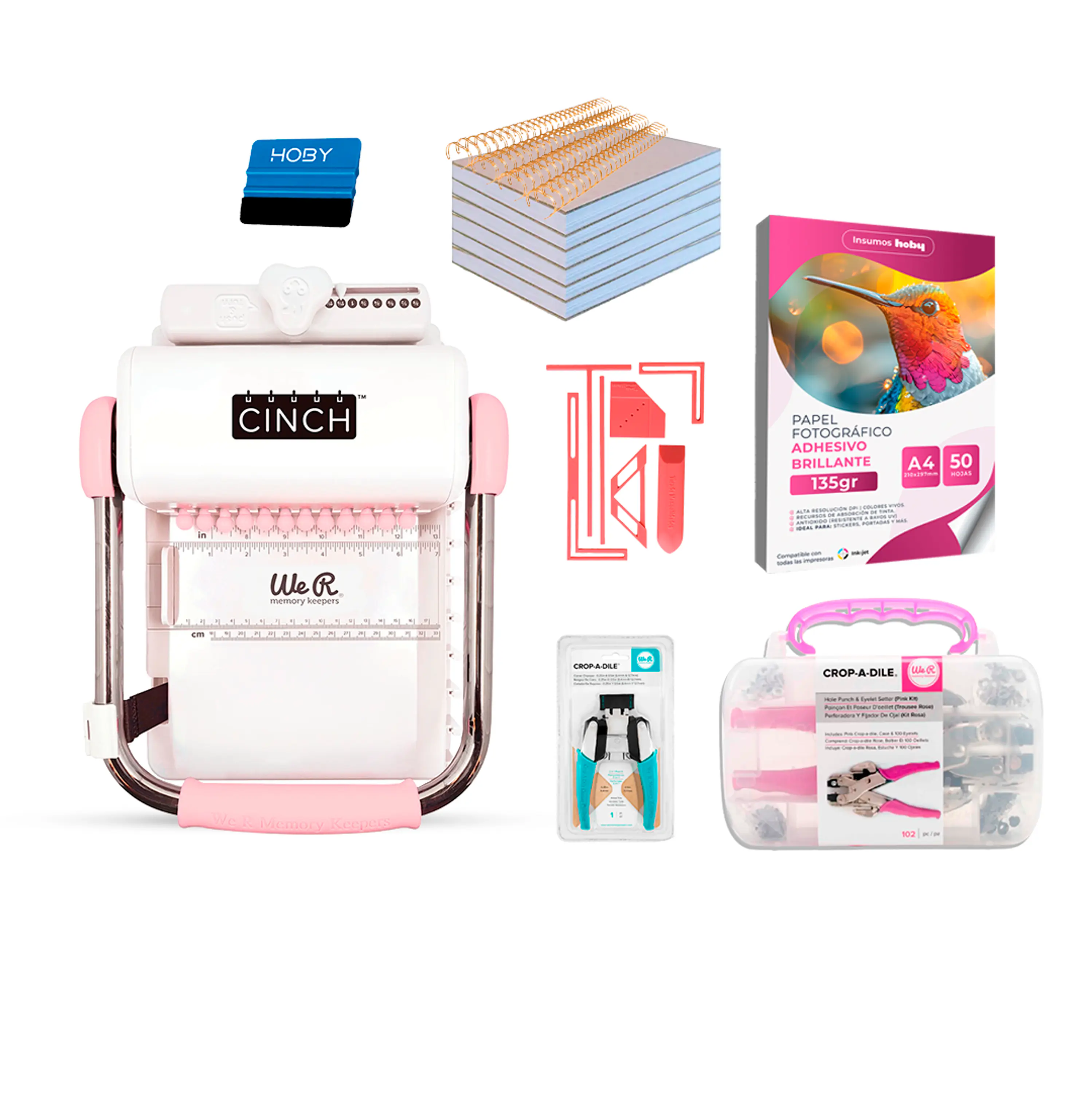 Kit de Encuadernadora Cinch Rosa + Crop a Dile - Perforación cuadrada 1