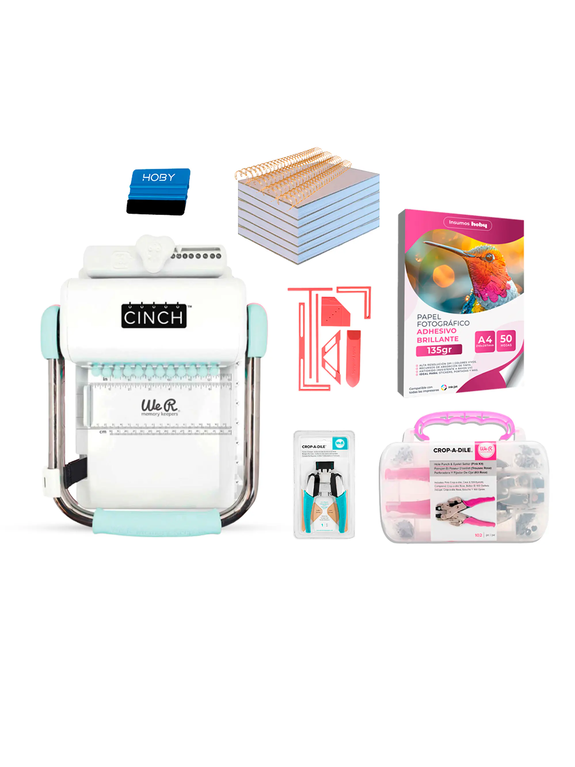 Kit de Encuadernadora Cinch Turquesa + Crop a Dile - Perforación redonda 1