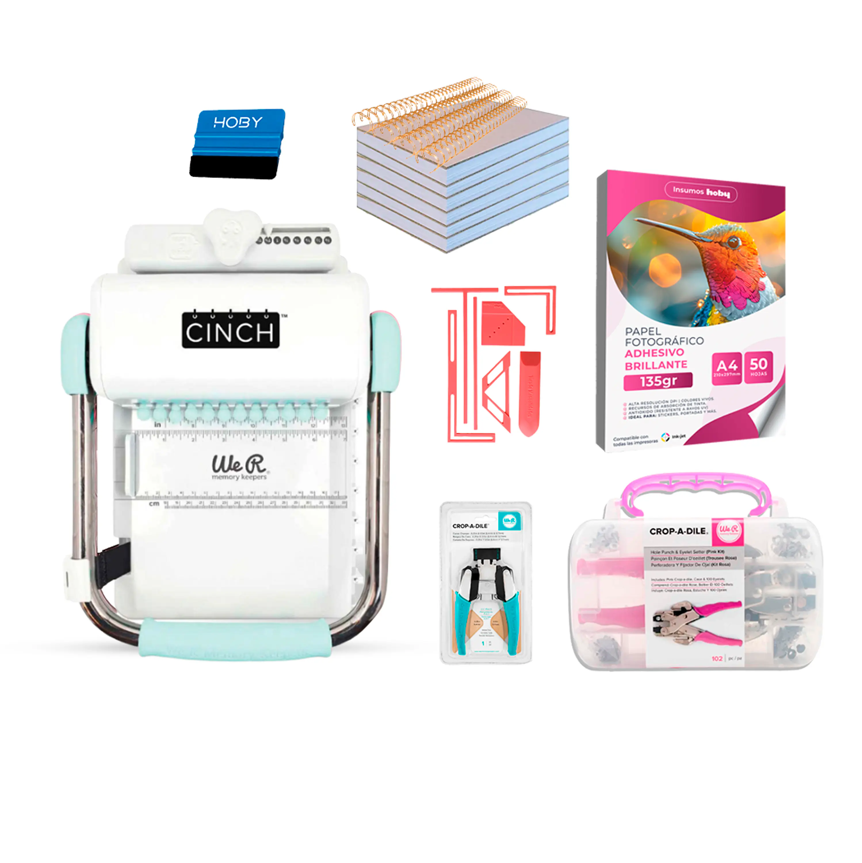 Kit de Encuadernadora Cinch Turquesa + Crop a Dile - Perforación redonda 1