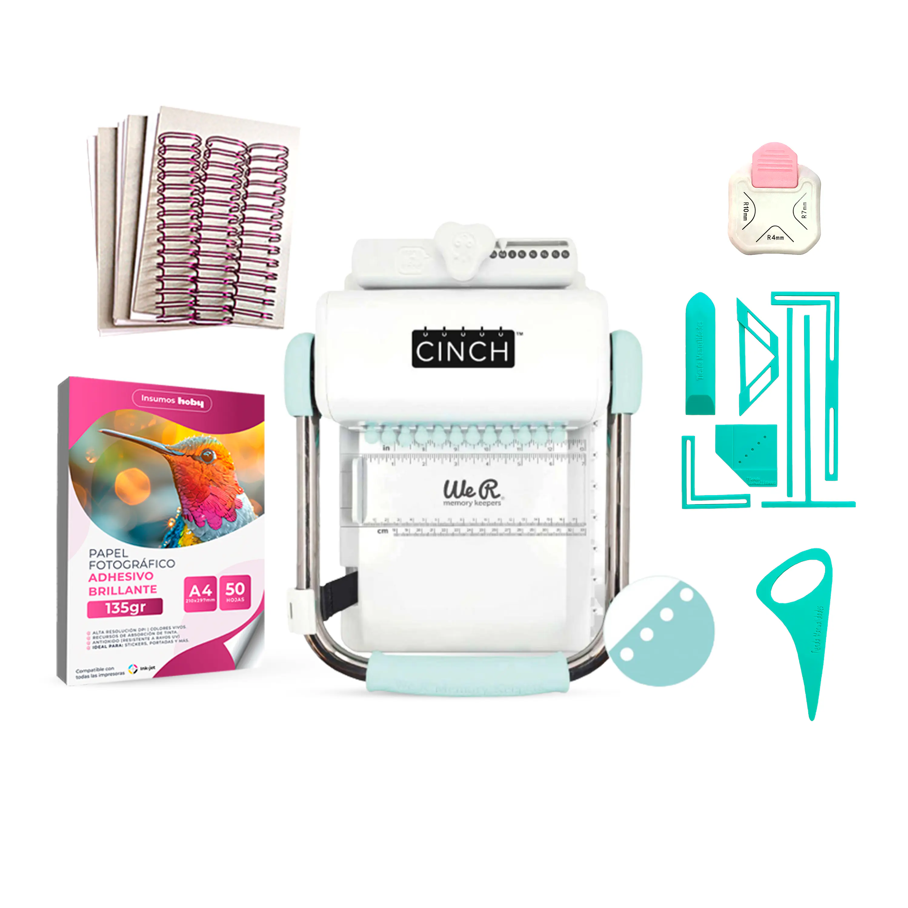 Kit de Encuadernadora Cinch Turquesa + Reglas de encuadernación - Perforación Redonda 1