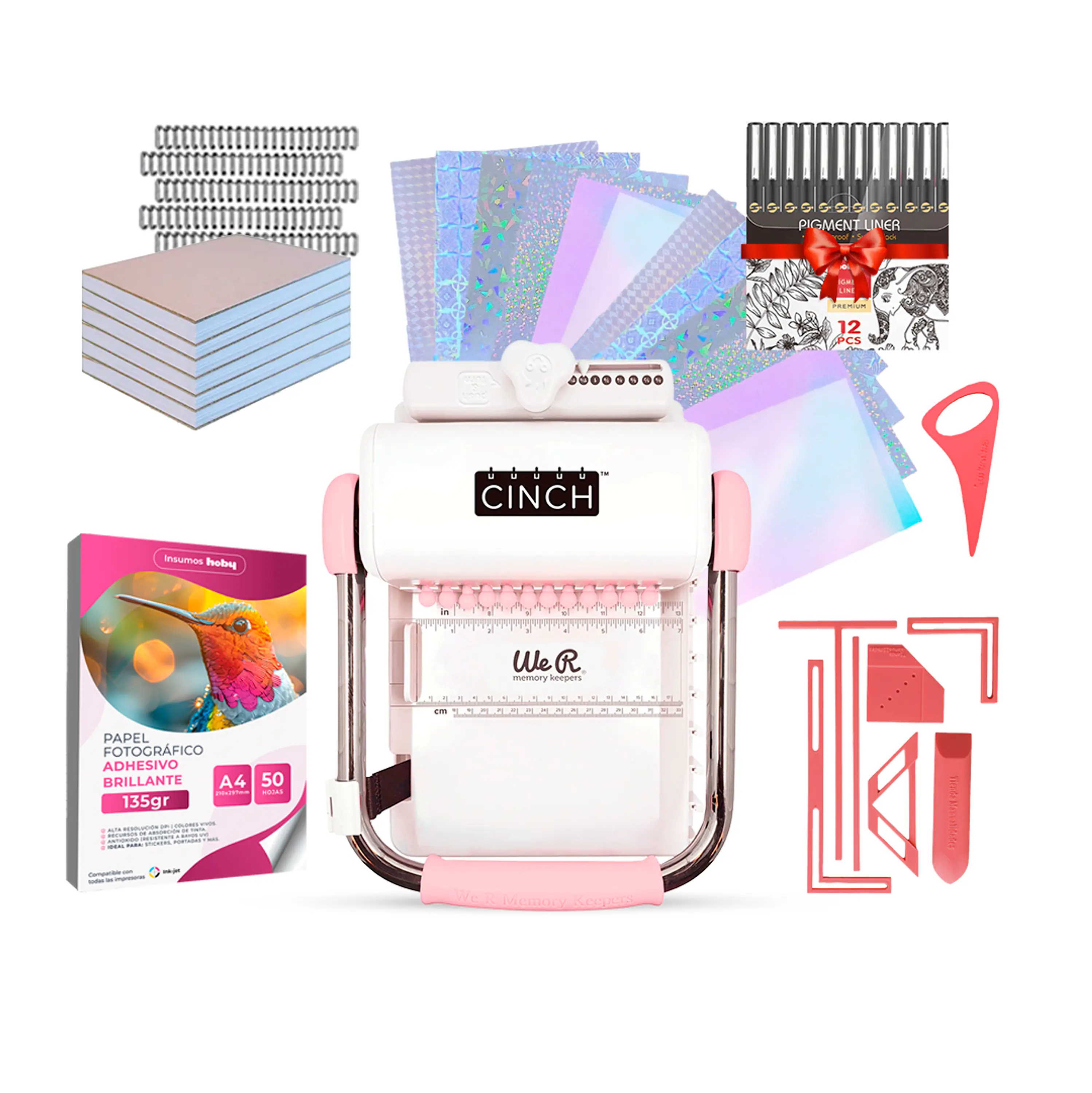 Kit de Encuadernadora Cinch Rosa + Reglas de encuadernación - Perforación cuadrada 1