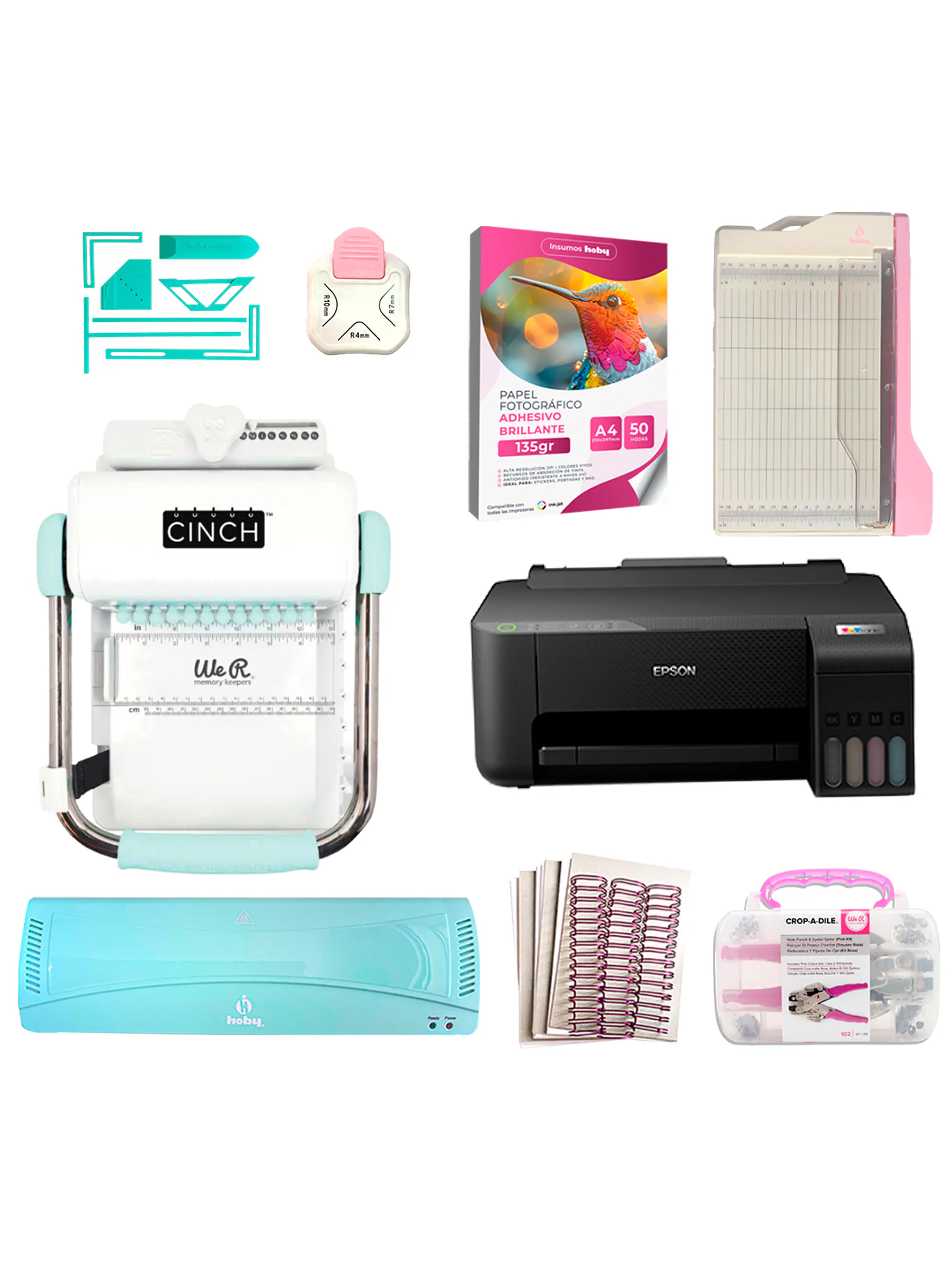Kit Encuadernadora Cinch Turquesa + Impresora Epson L1250 - Perforación redonda 1