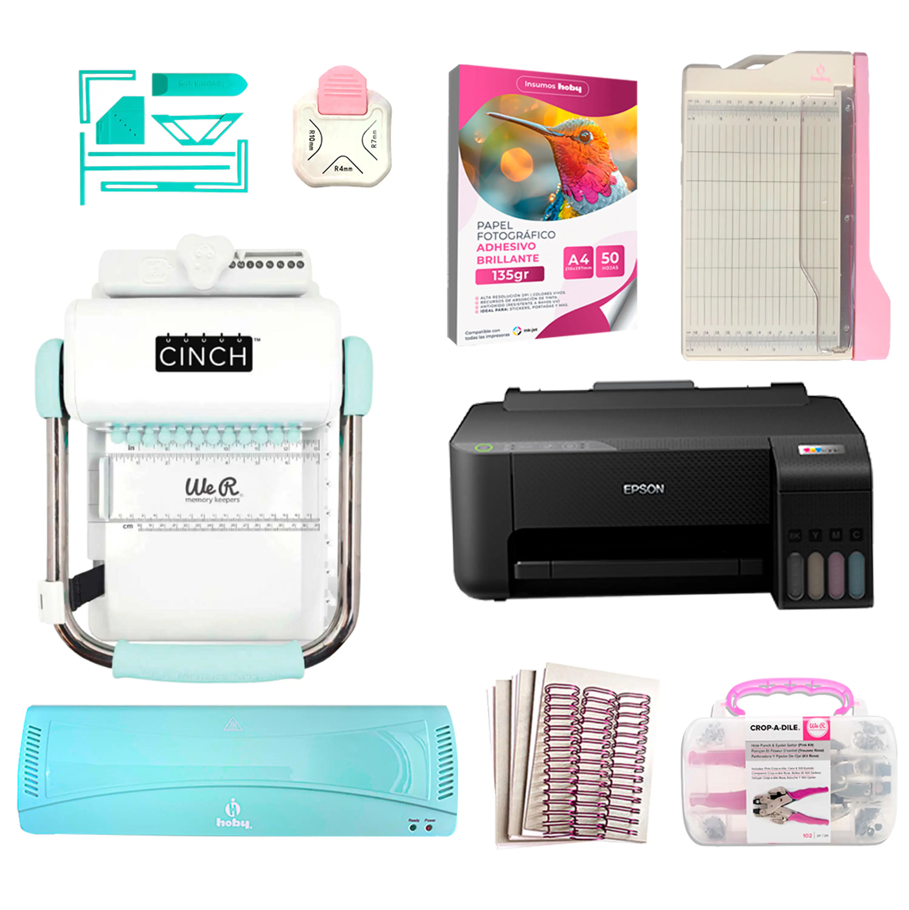 Kit Encuadernadora Cinch Turquesa + Impresora Epson L1250 - Perforación redonda 1
