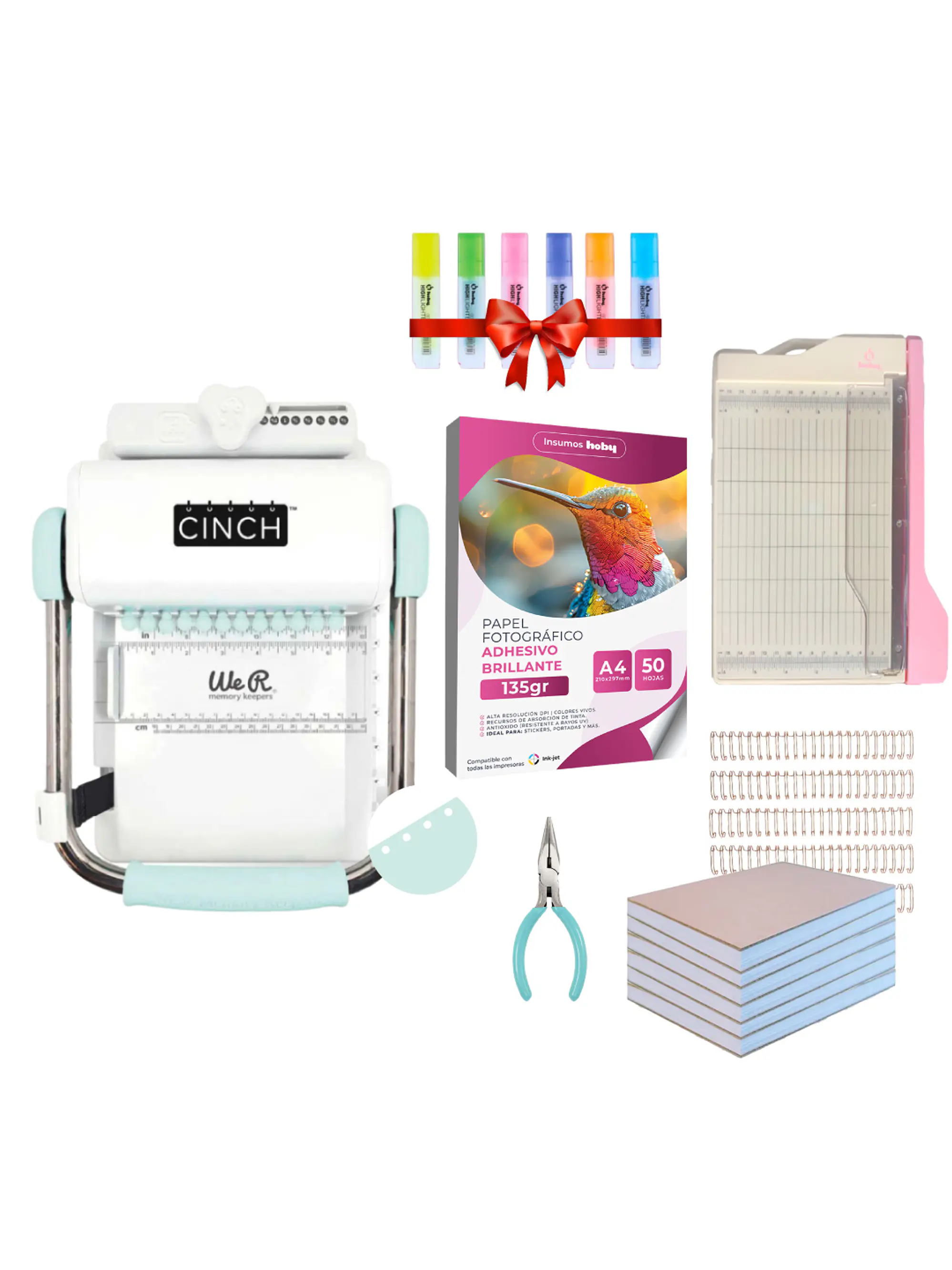 Encuadernadora Cinch Turquesa Redonda + Guillotina y Planners  1
