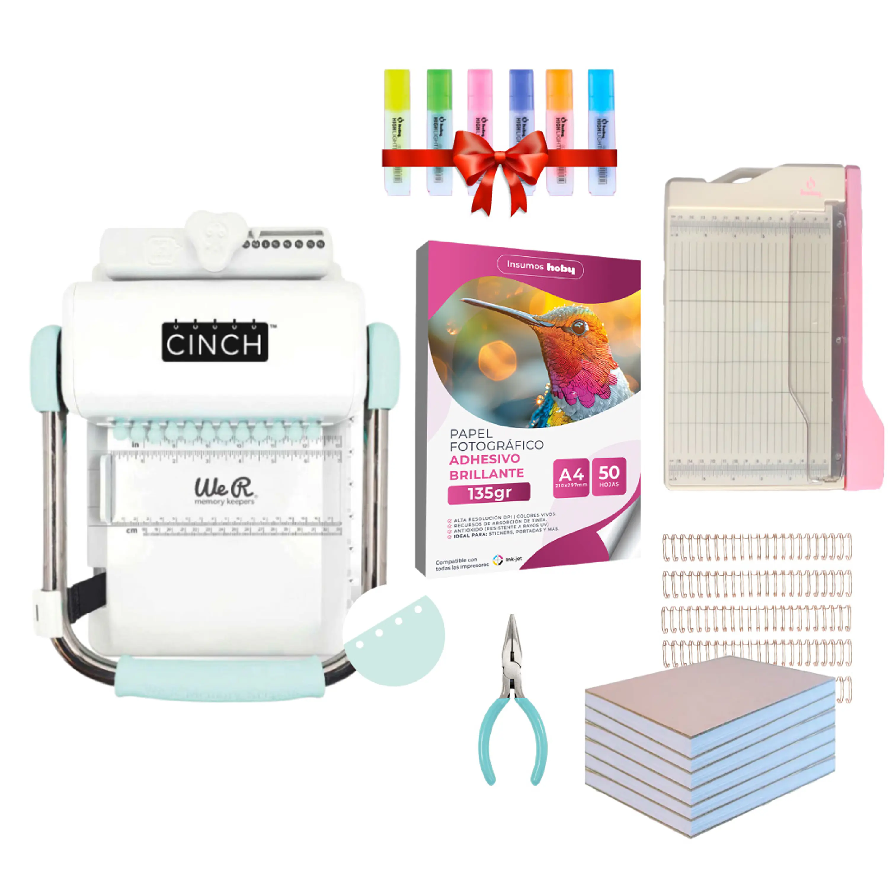 Encuadernadora Cinch Turquesa Redonda + Guillotina y Planners  1