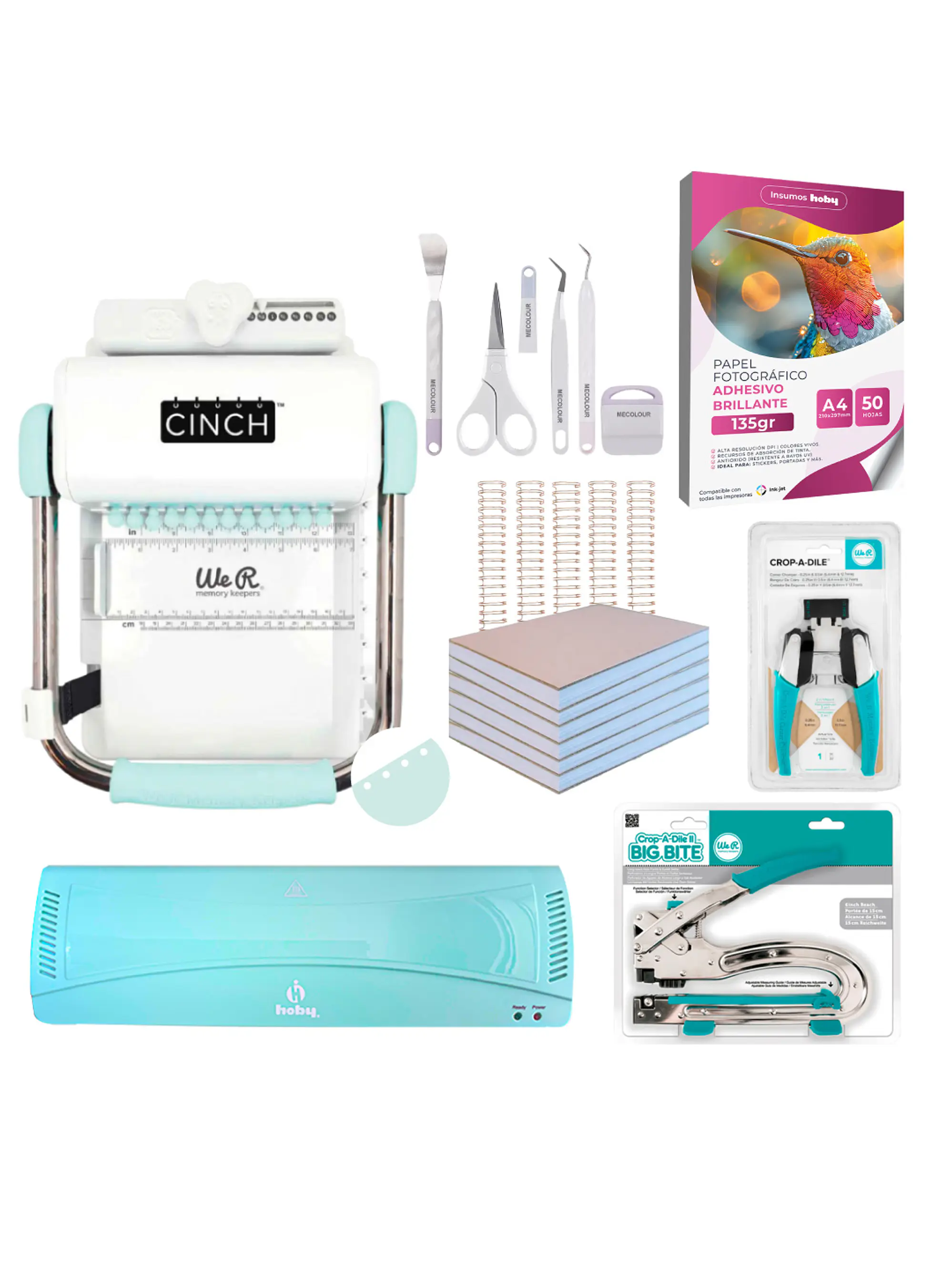 Kit Encuadernadora Cinch turquesa + Laminadora A3 + Big Bite M78 1
