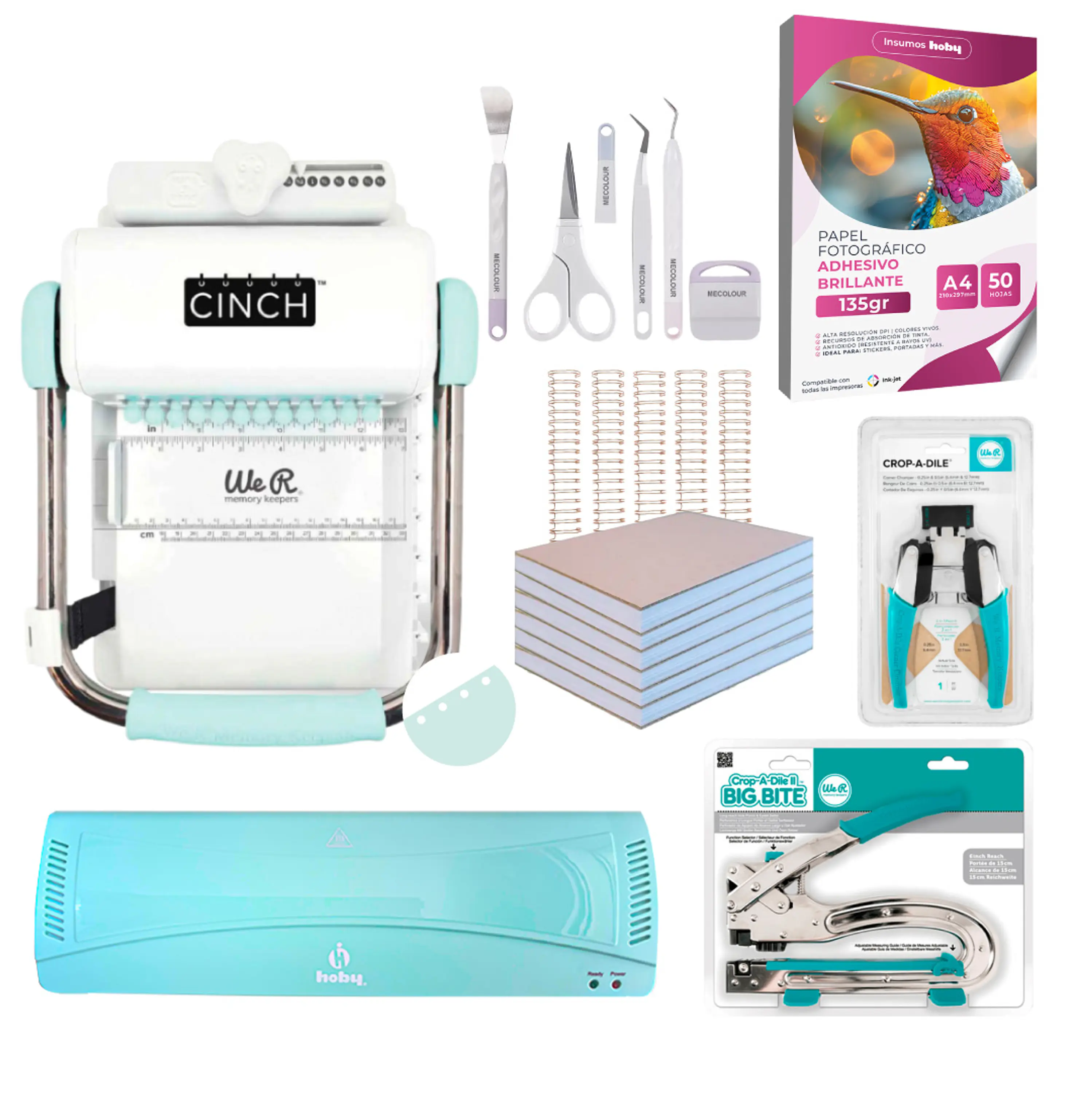 Kit Encuadernadora Cinch turquesa + Laminadora A3 + Big Bite M78 1