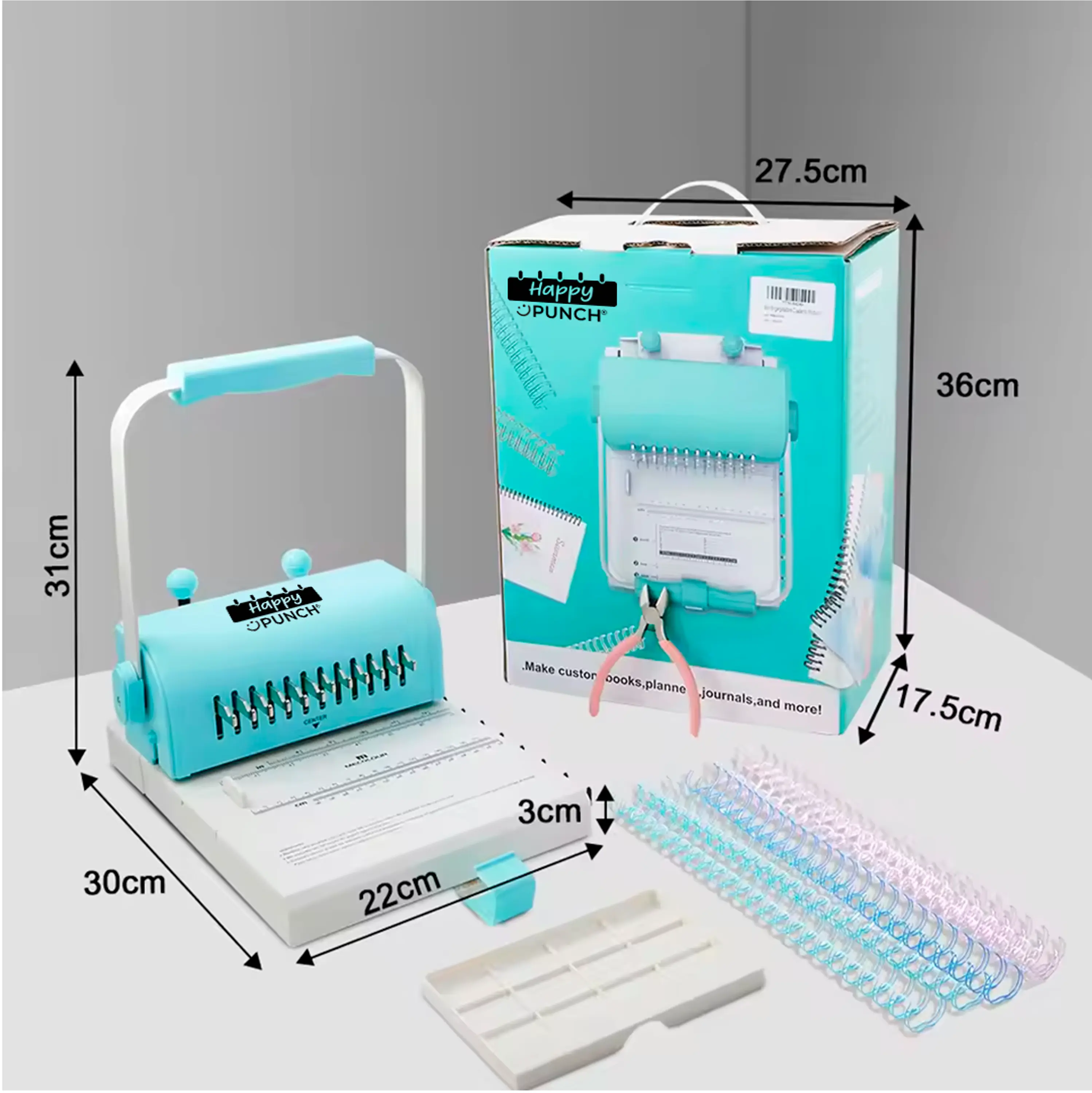 PREVENTA Kit Encuadernadora Happy Punch Cinch Redonda C/ Insumos Ha04 Turquesa Envío desde el 15 de agosto 12