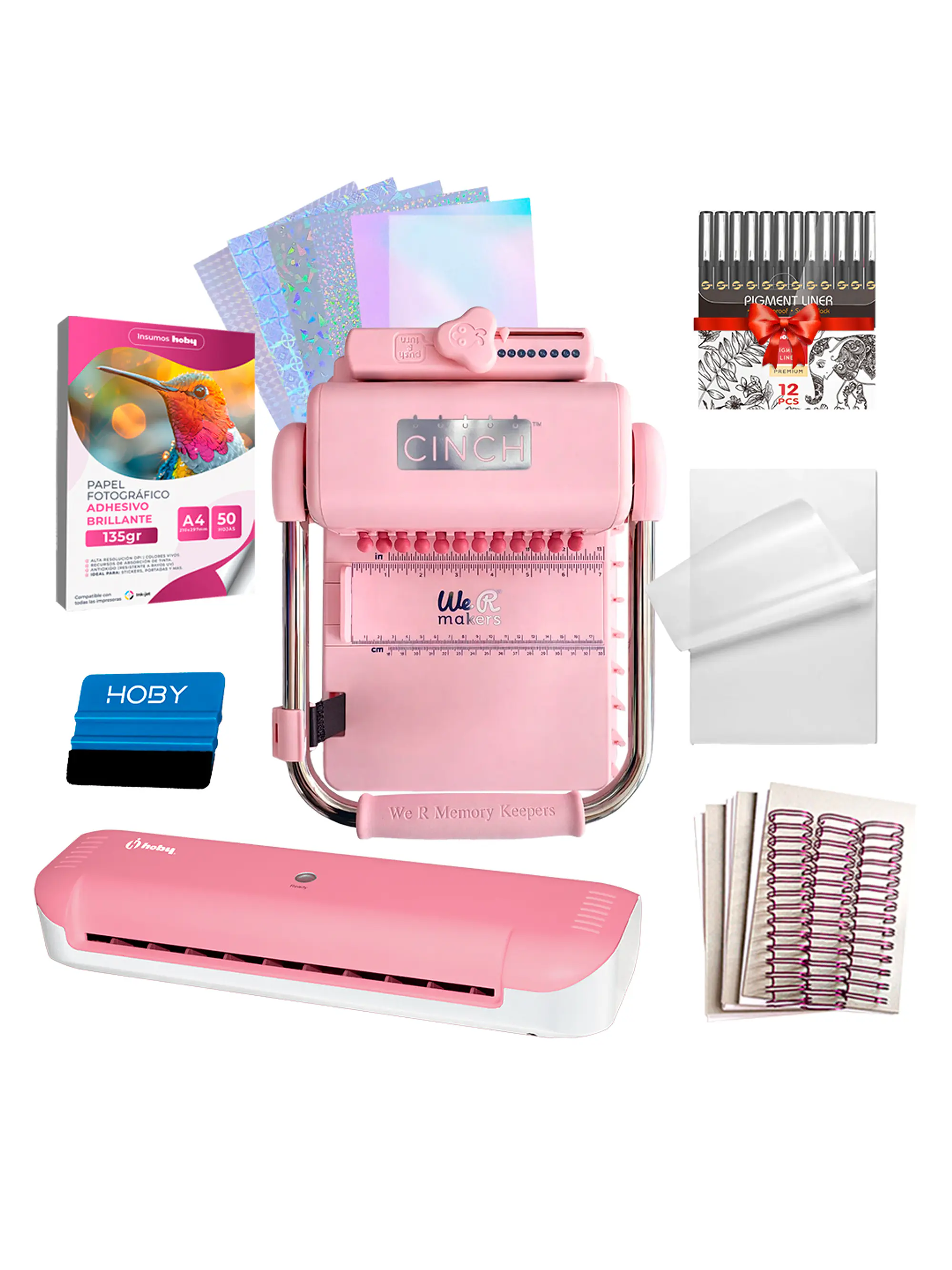 Kit De Encuadernadora Cinch Pink Rosa + Laminadora A4 + Regalos Cp16 1
