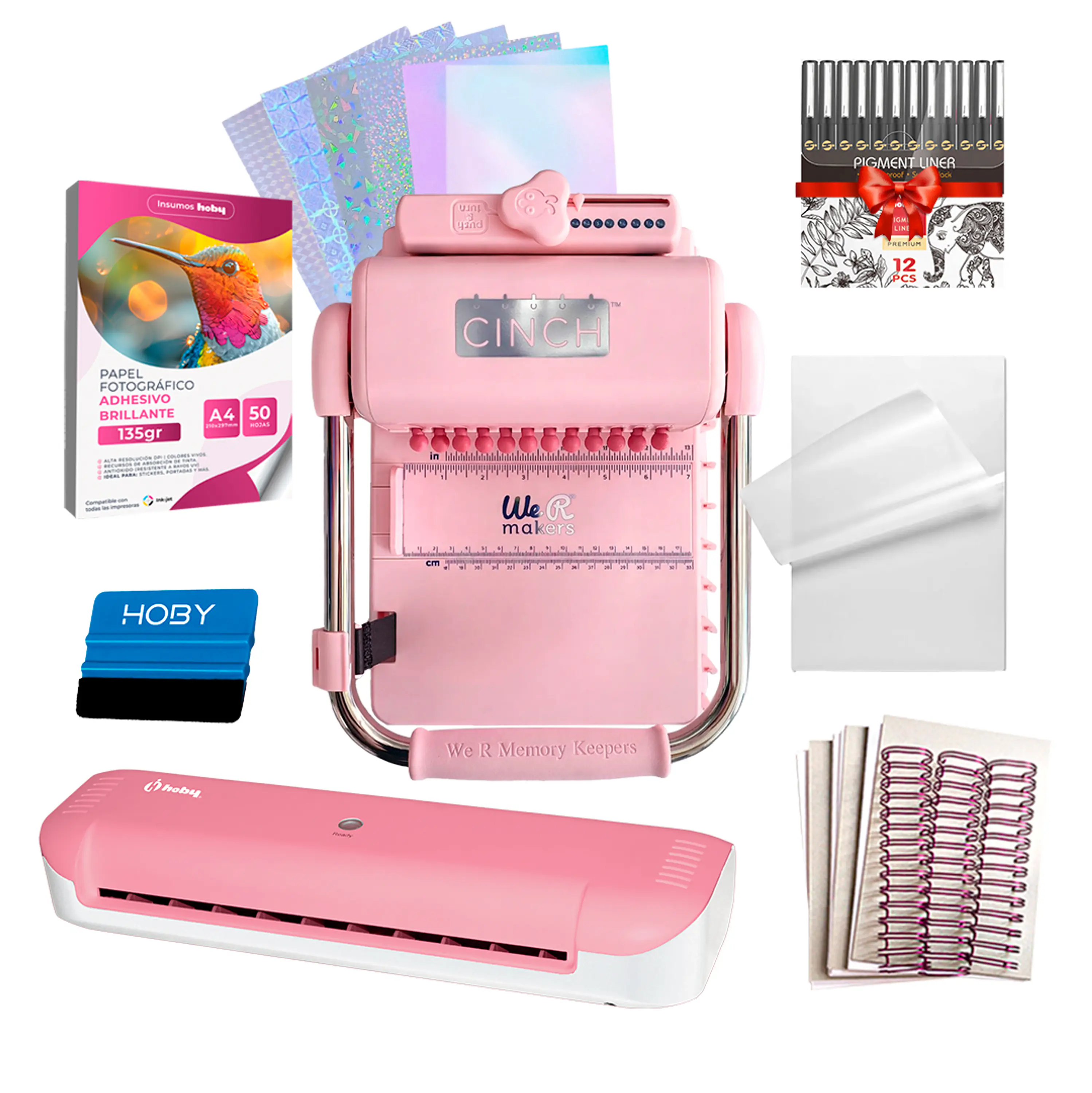 Kit De Encuadernadora Cinch Pink Rosa + Laminadora A4 + Regalos Cp16 1