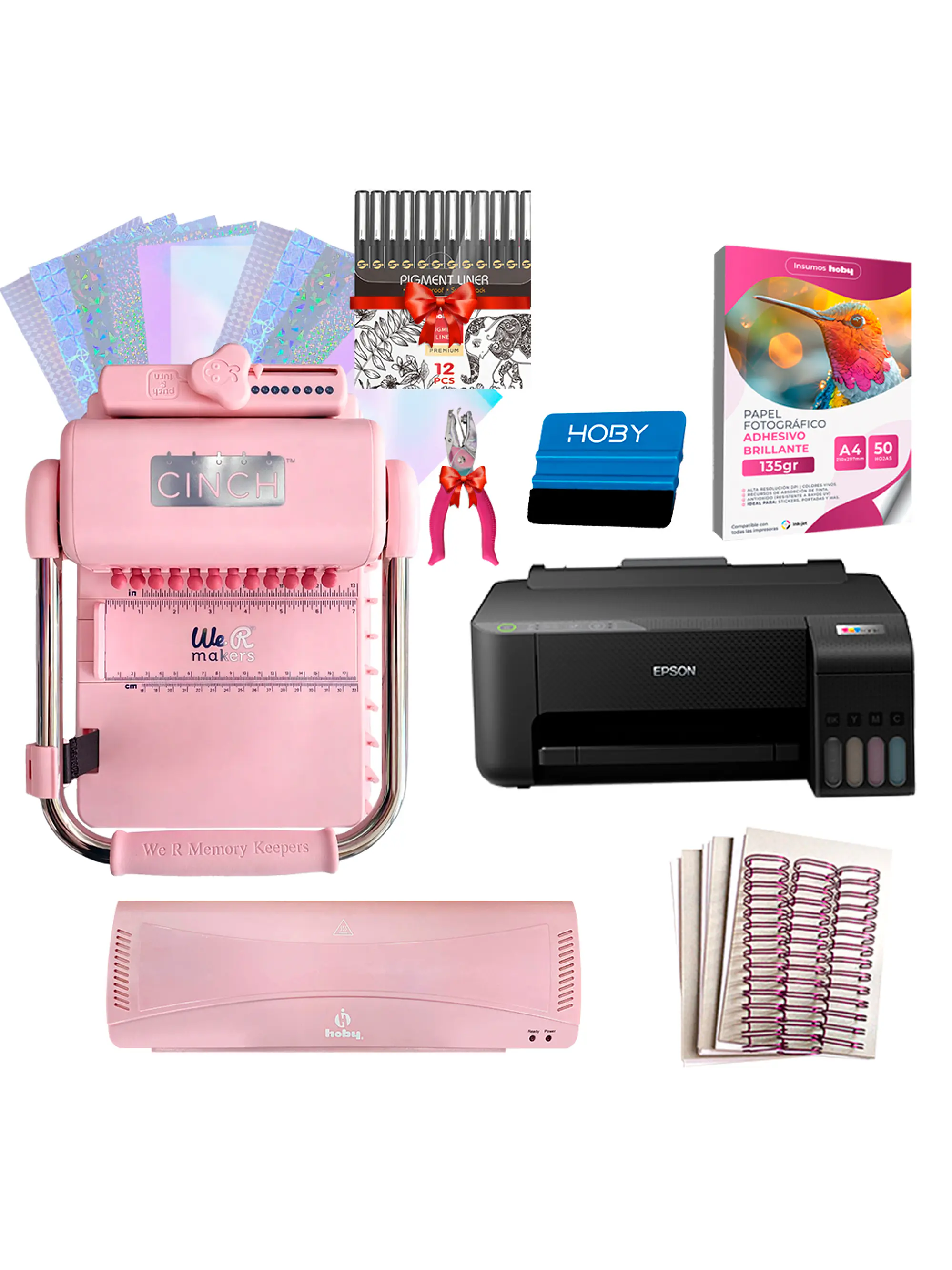Kit De Encuadernadora Cinch Pink Rosa + Epson L3310 + Laminadora A4 + Regalos Cp17 1