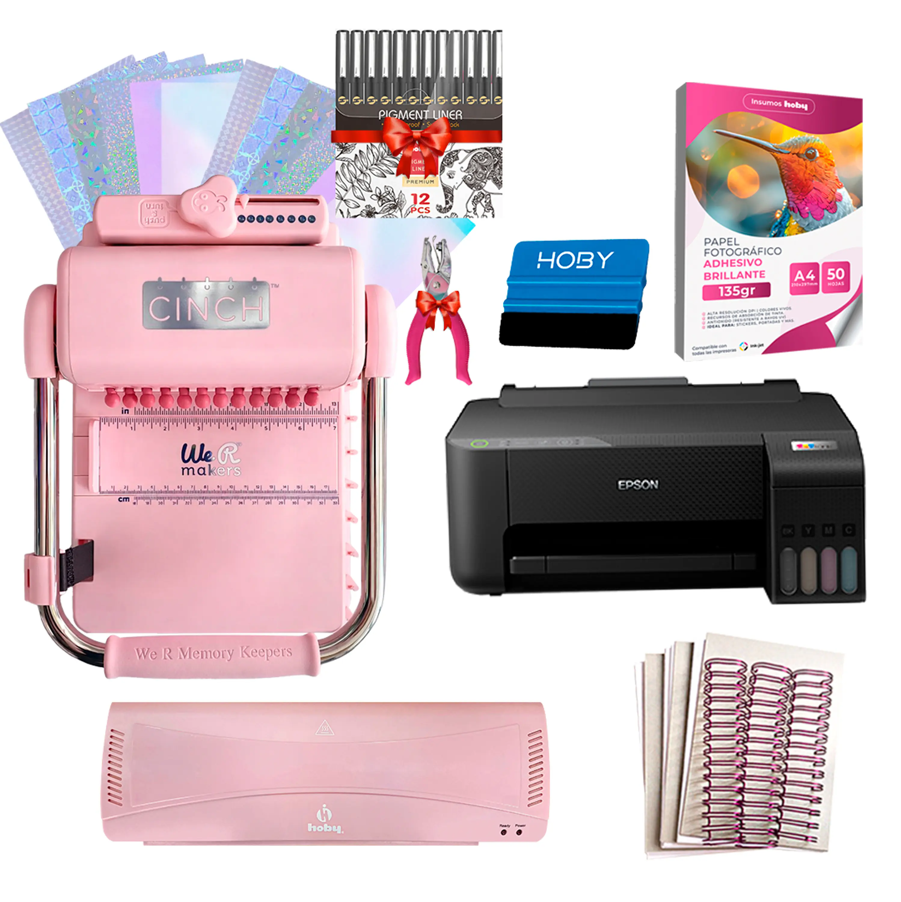 Kit De Encuadernadora Cinch Pink Rosa + Epson L3310 + Laminadora A4 + Regalos Cp17 1