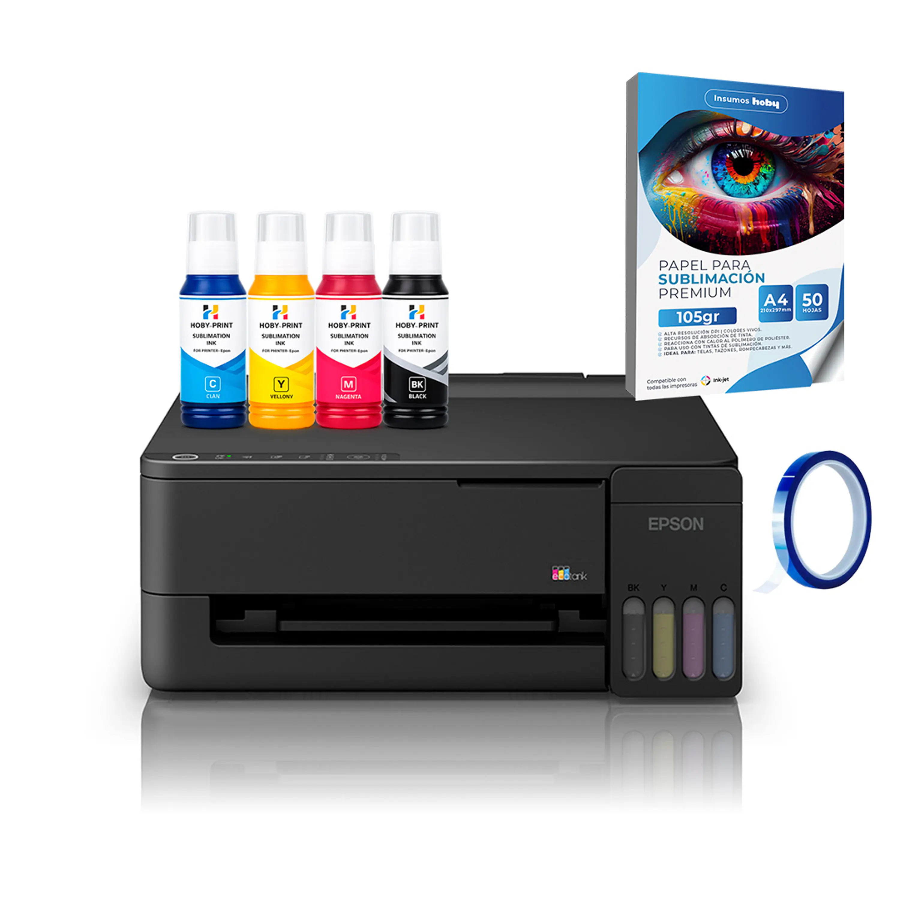 Impresora Epson E/tank L3310 + Tintas Sublimación Hoby Print + Papel Premium 1
