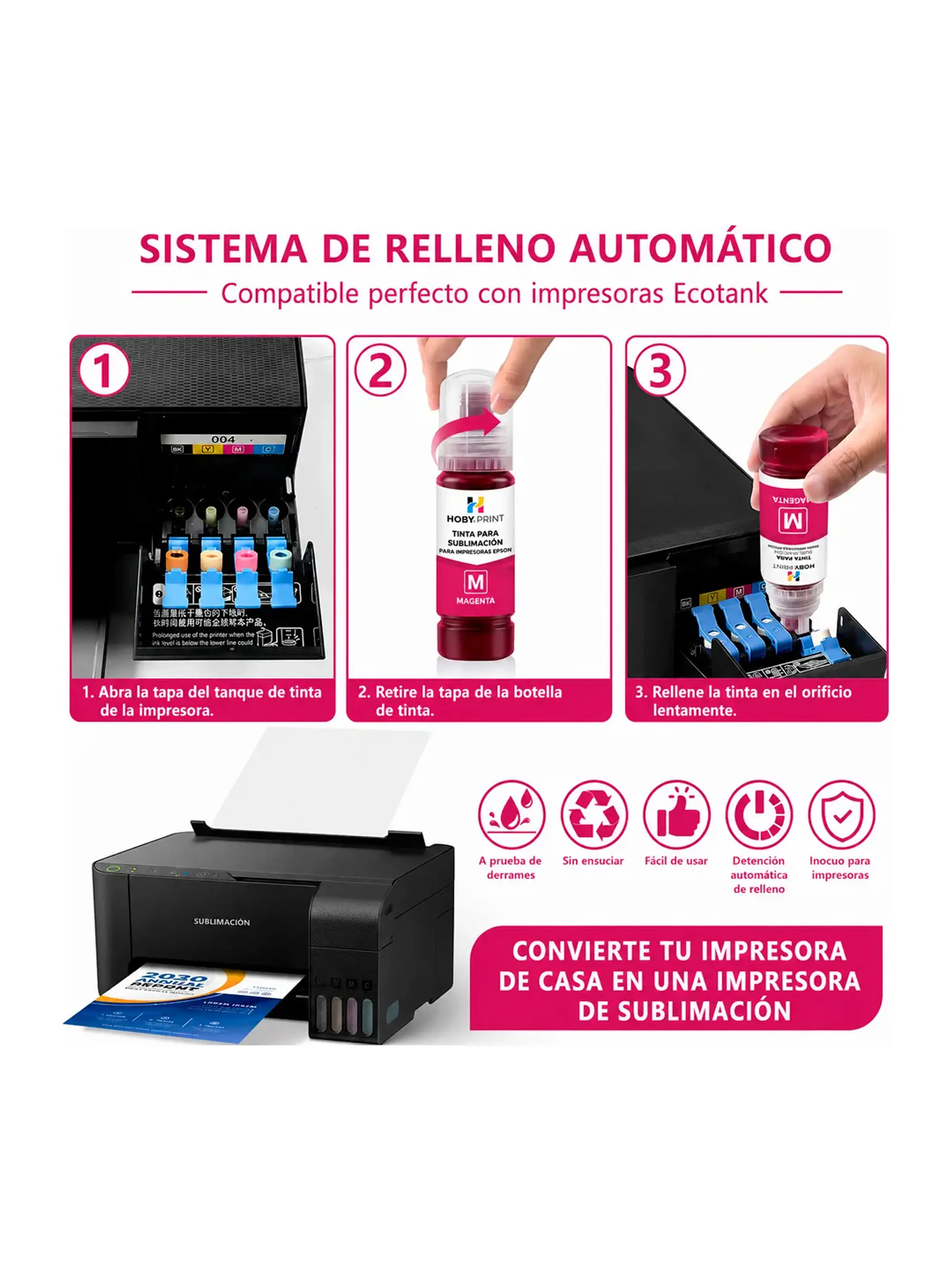 Impresora Epson E/tank L3310 + Tintas Sublimación Hoby Print + Papel Premium 7