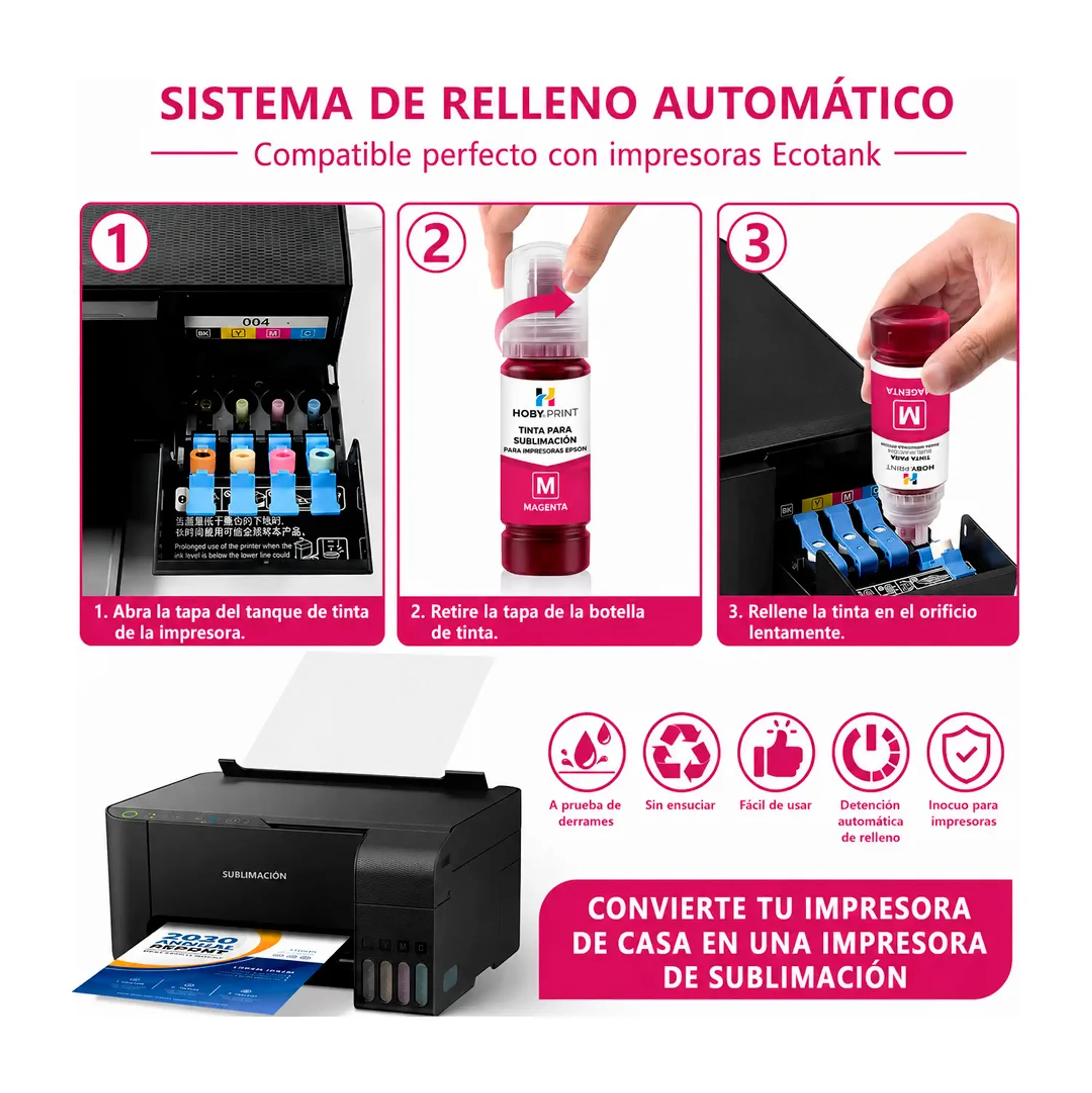 Impresora Epson E/tank L3310 + Tintas Sublimación Hoby Print + Papel Premium 7