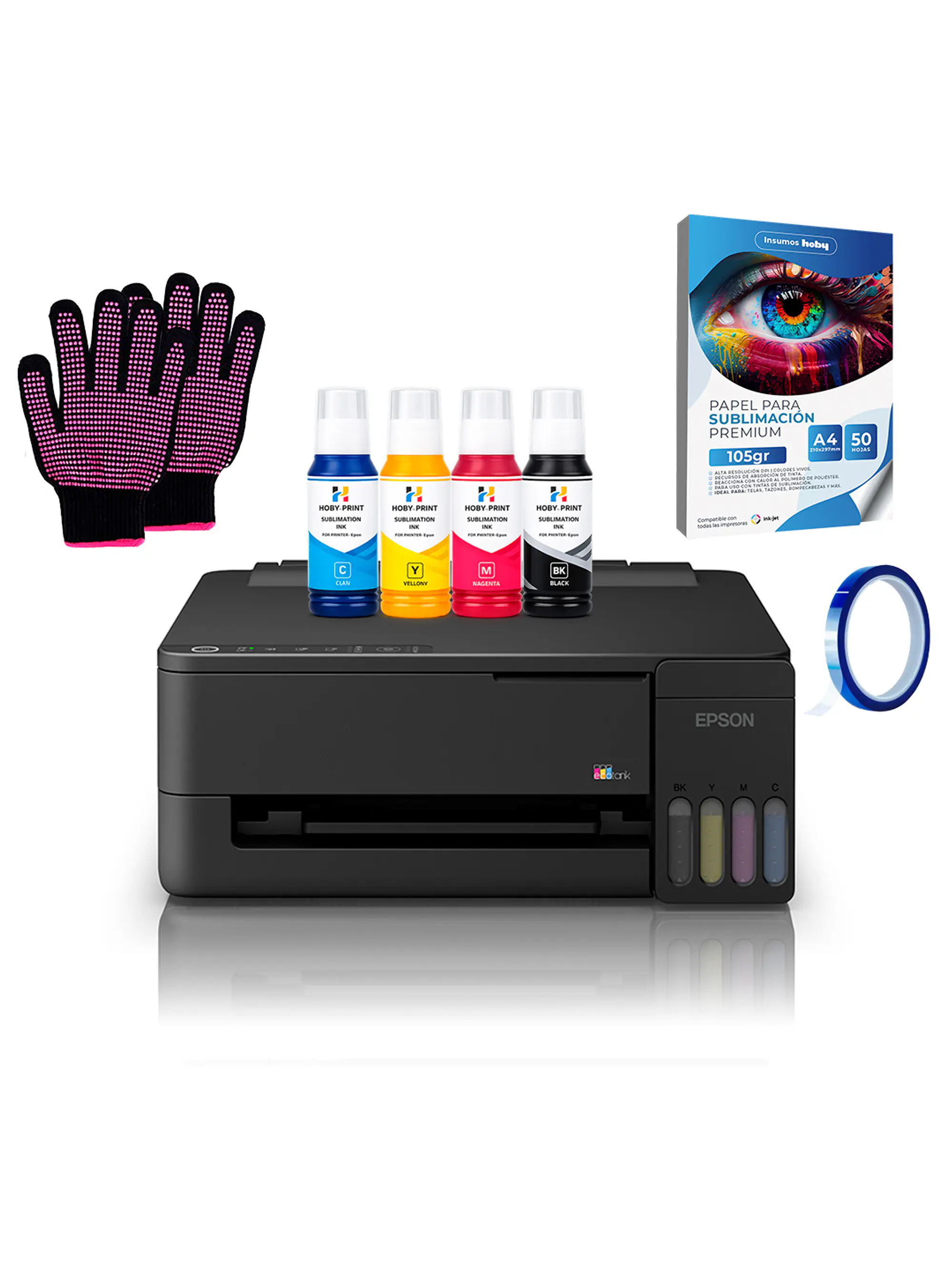 Impresora Epson E/tank L3310 + Tintas Sublimación Hoby Print + Papel Premium + Guantes 1