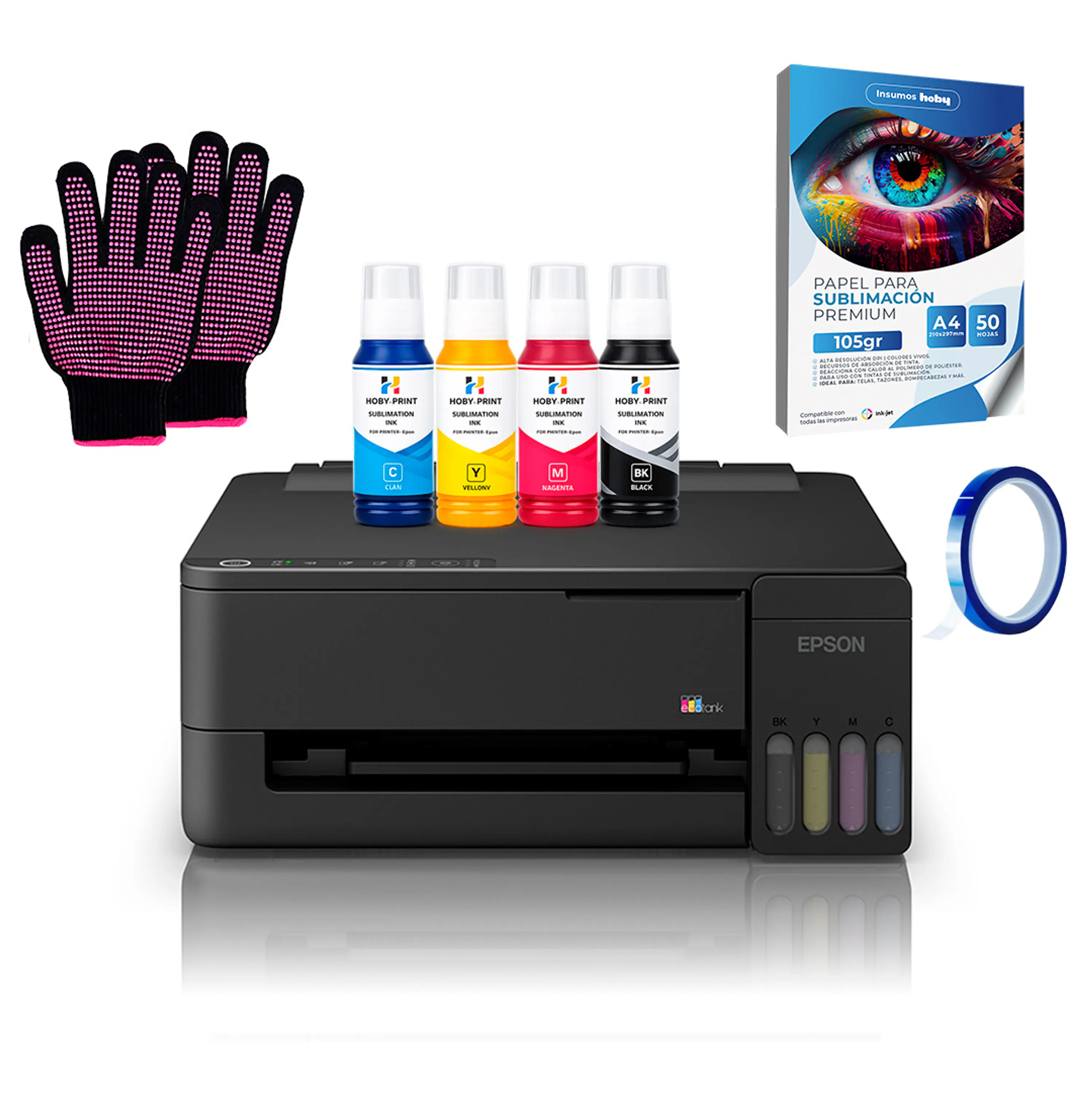 Impresora Epson E/tank L3310 + Tintas Sublimación Hoby Print + Papel Premium + Guantes 1