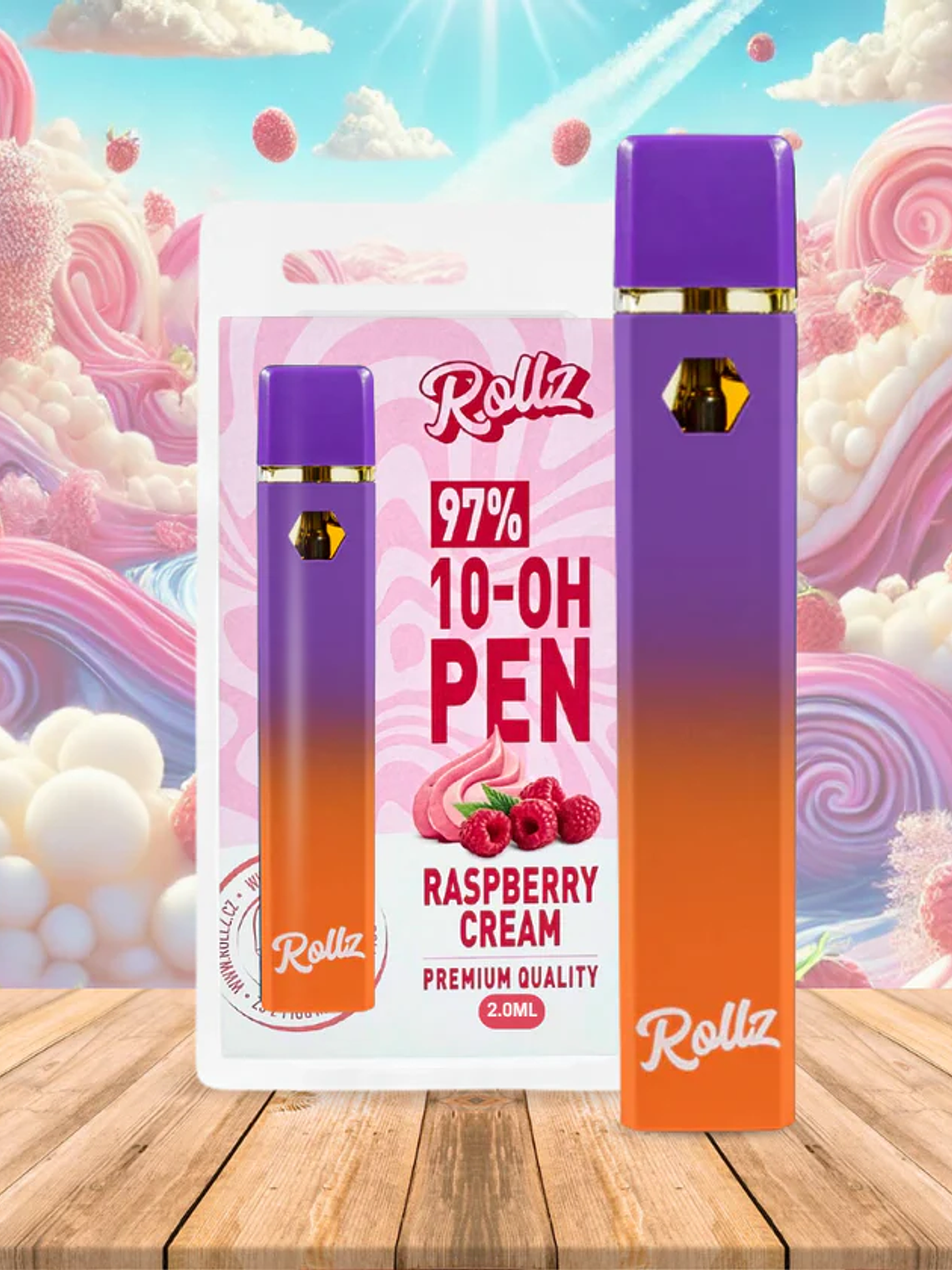 Vape de 10-OH 97%, Framboesa, Caneta Descartável Rollz 1ml 1