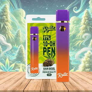 Vape de 10-OH 97%, Sour Diesel, Caneta Descartável Rollz 1ml