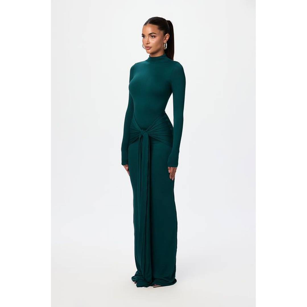 VESTIDO DRAPEADO LARGO MANGA LARGA 1