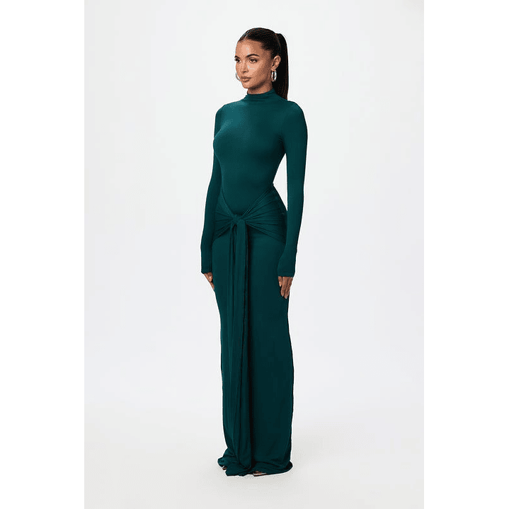 VESTIDO DRAPEADO LARGO MANGA LARGA 1