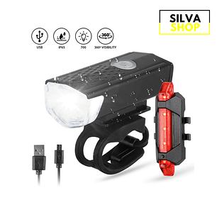 Luz de Bicicleta Recarregável - Frente e STOP