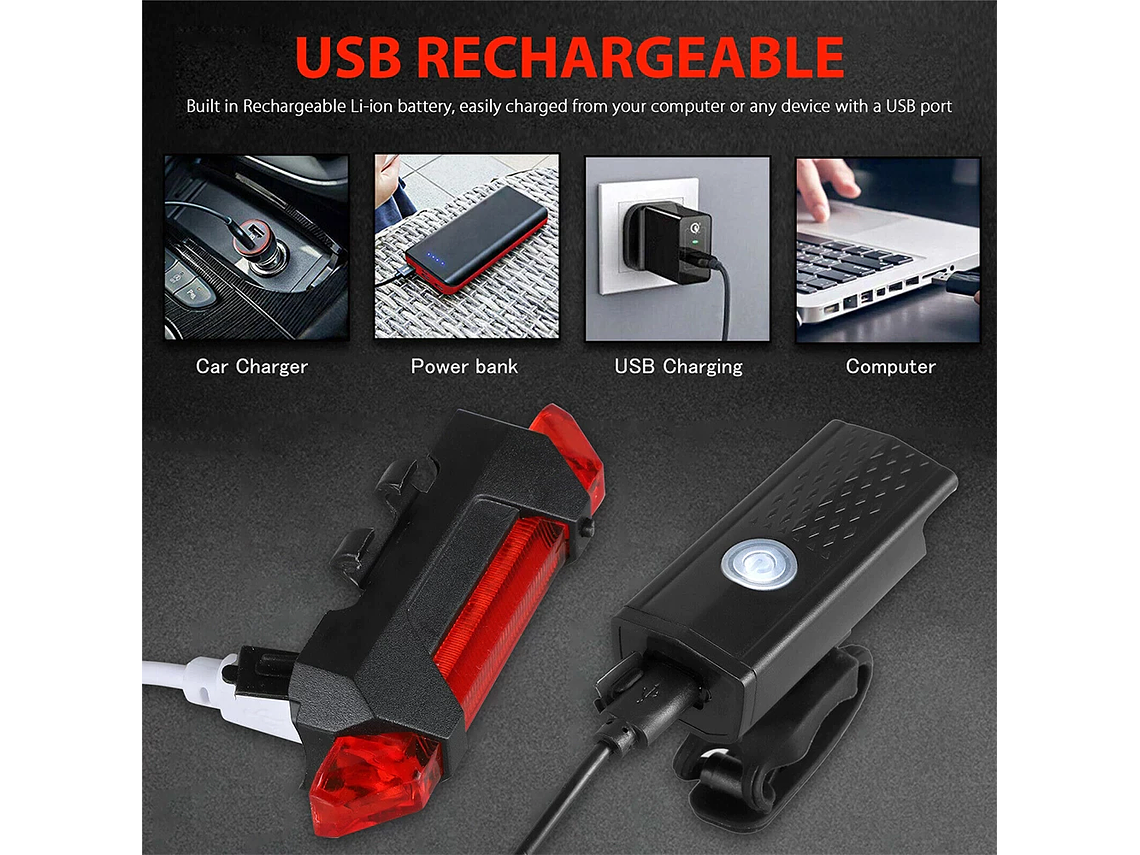 Luz de bicicleta recargable: delantera y STOP 2