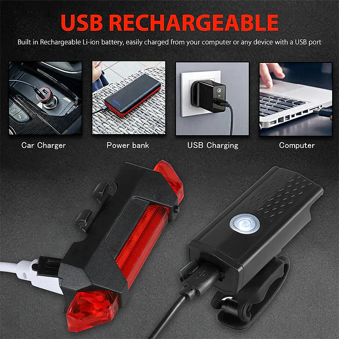 Luz de bicicleta recargable: delantera y STOP 2
