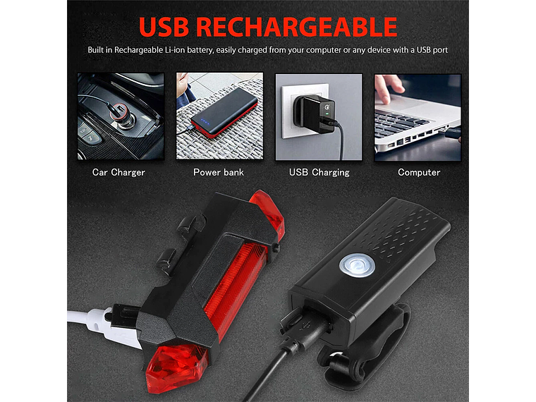 Luz de bicicleta recargable: delantera y STOP 2