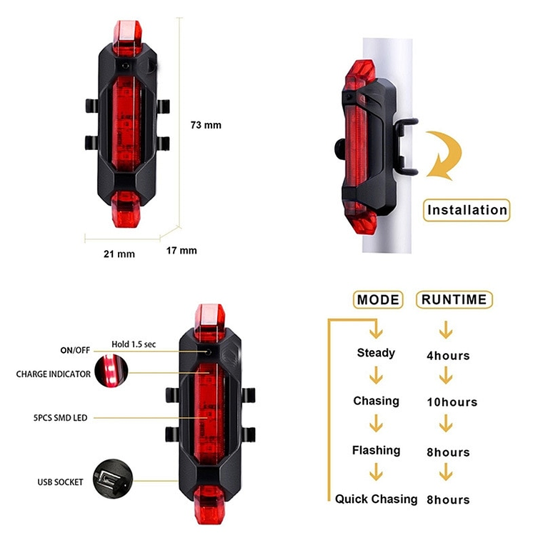 Rechargeable Bike Light - Front and STOP 3