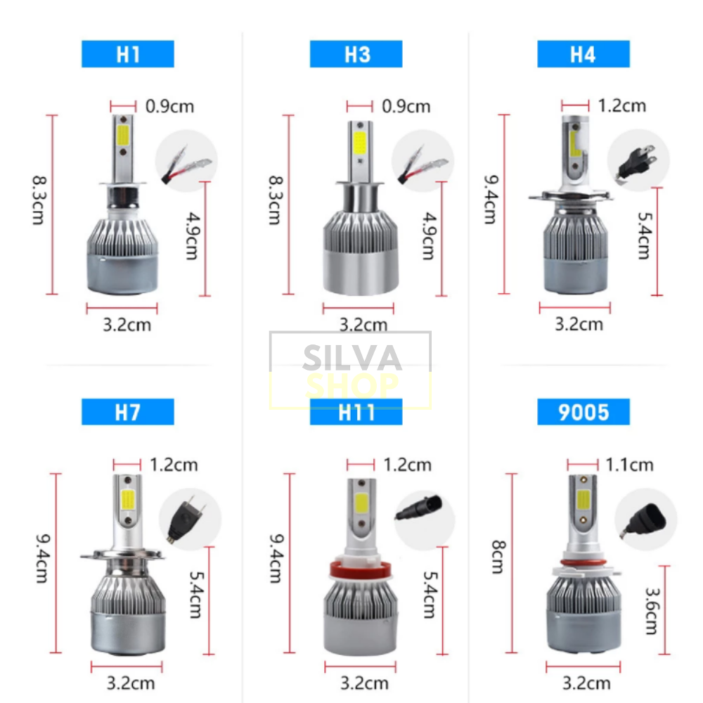 Lâmpadas H7 LED 6000K 7200 Lumens C6