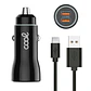 Carregador Isqueiro 2x USB 2.4A c/ Cabo USB-C (Preto) - Thumbnail 1