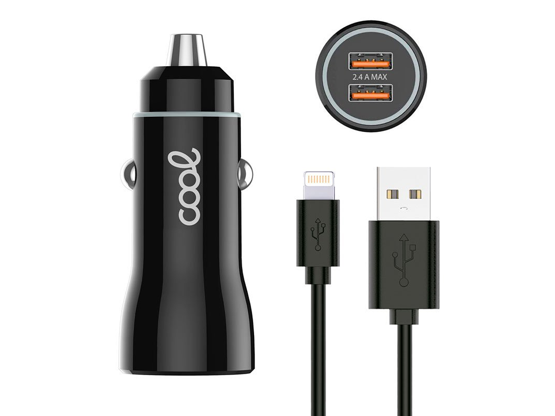 Cargador de Coche para iPhone/iPad 2x USB (Negro) 1