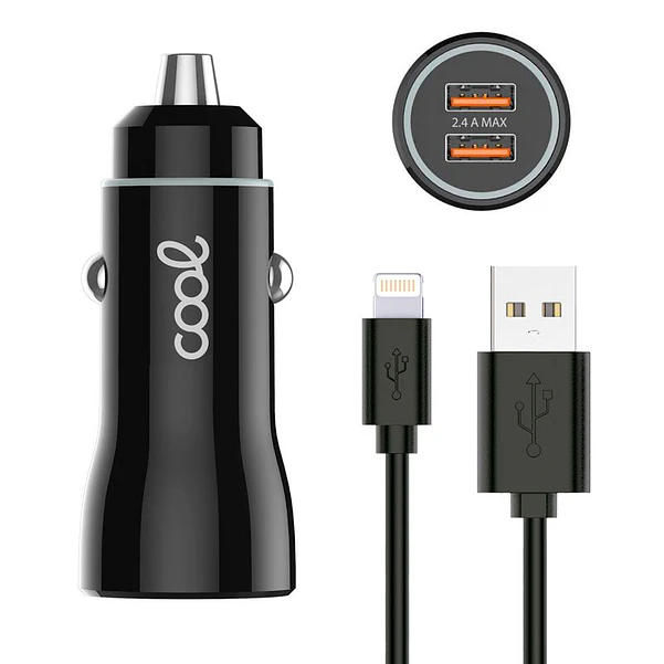 Cargador de Coche para iPhone/iPad 2x USB (Negro) 1
