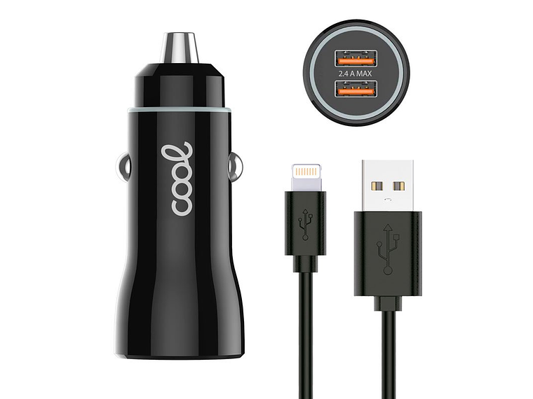 Cargador de Coche para iPhone/iPad 2x USB (Negro) 1